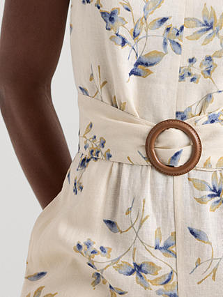 Lauren Ralph Lauren Strafannie Floral Print Linen Blend Jumpsuit, Cream/Blue