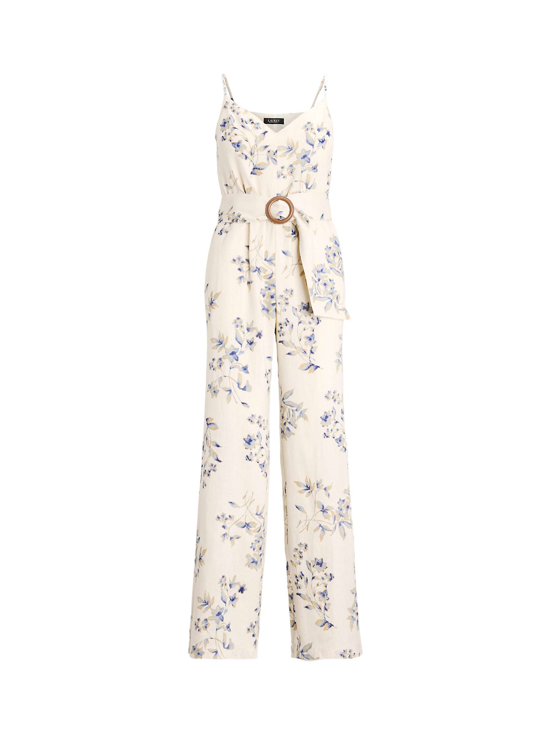 Buy Lauren Ralph Lauren Strafannie Floral Print Linen Blend Jumpsuit, Cream/Blue Online at johnlewis.com