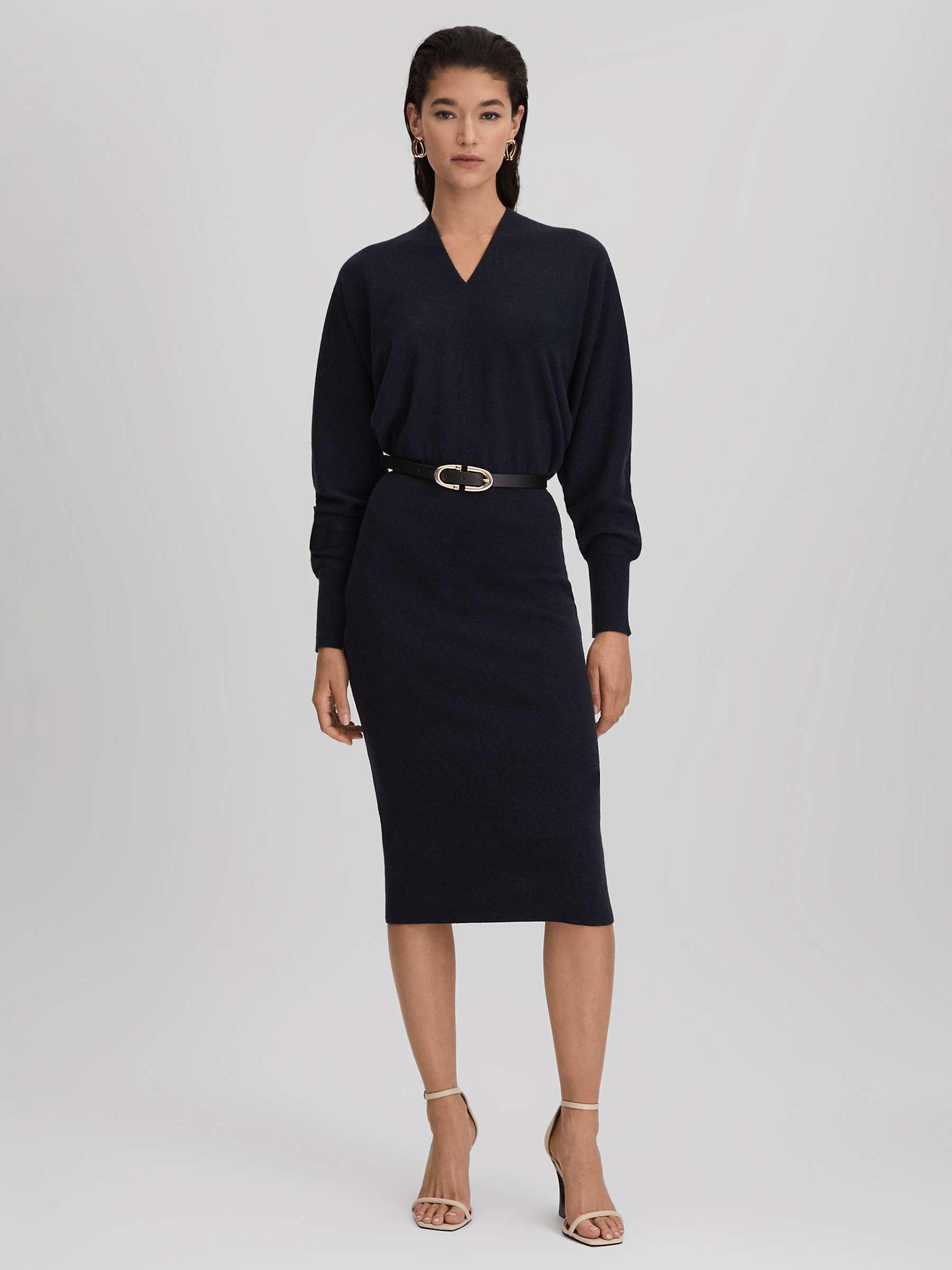 Buy Reiss Petite Cashmere Blend V-neck Knitted Midi Dress Online at johnlewis.com