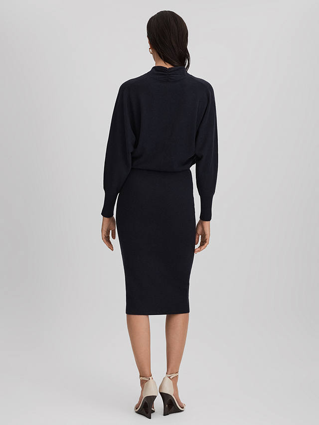 Reiss Petite Cashmere Blend V-neck Knitted Midi Dress, Navy