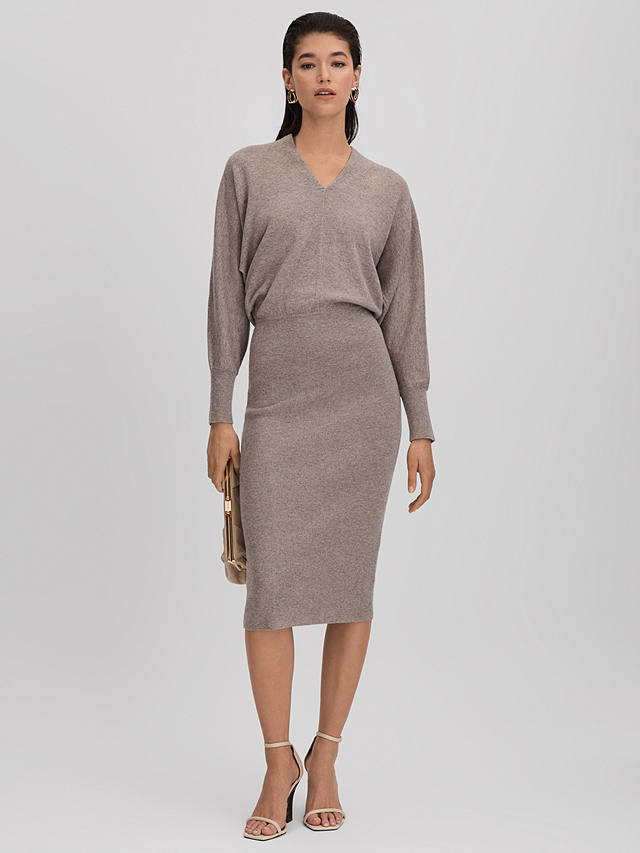 Reiss Petite Cashmere Blend V-neck Knitted Midi Dress, Neutral