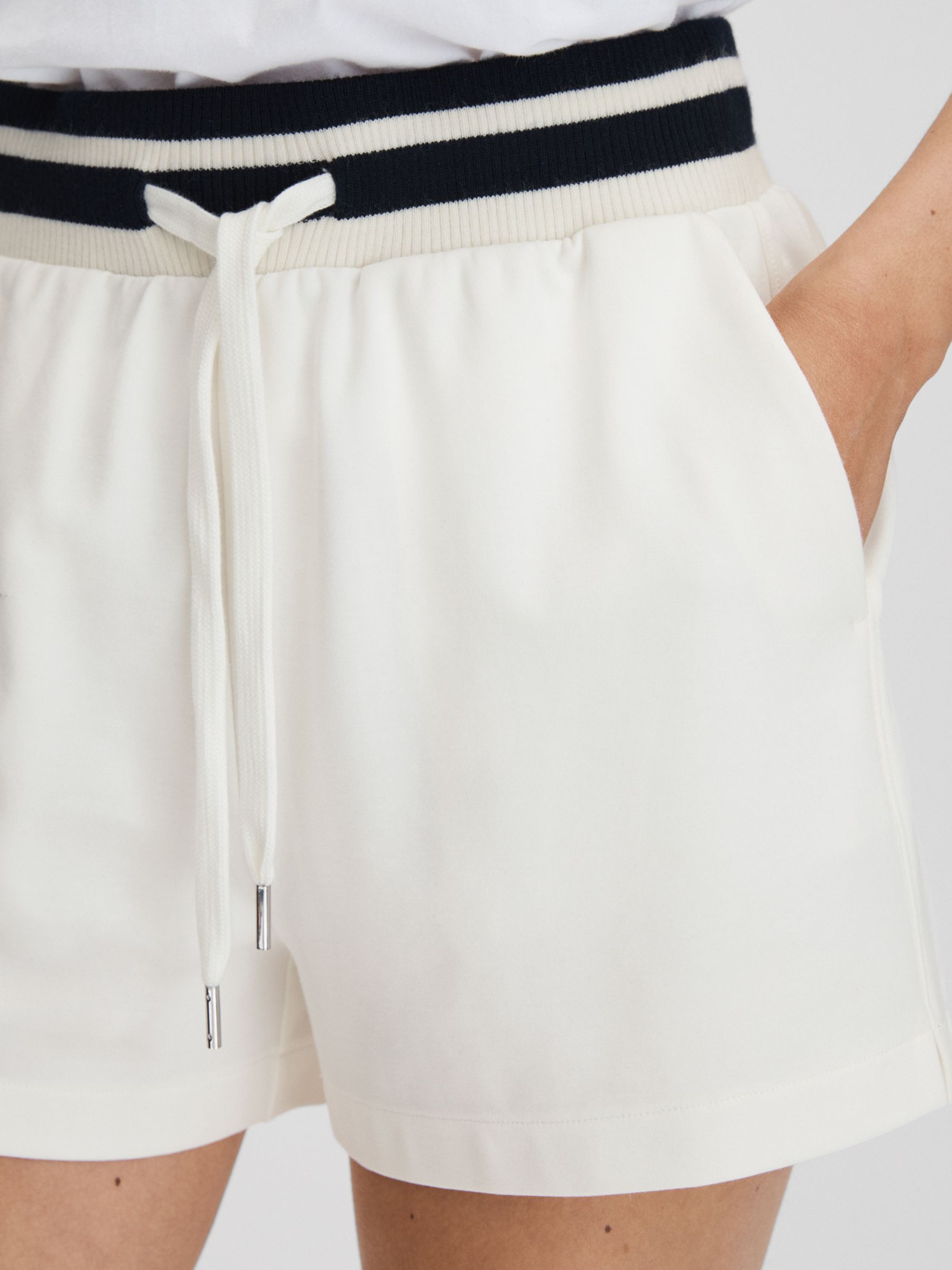 Reiss Lexi Stripe Waistband Shorts, Navy/Ivory, XS