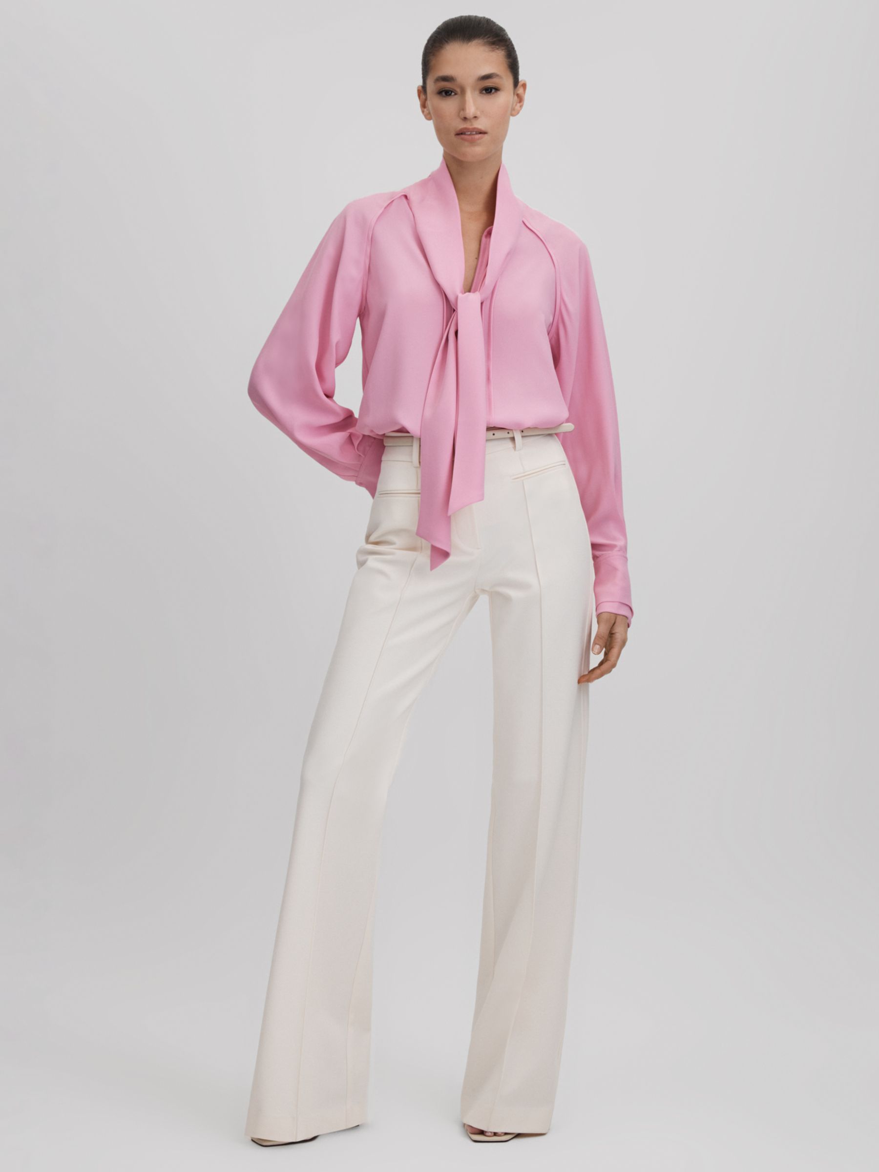 Reiss Ella Tie Detail Blouse, Pink at John Lewis & Partners