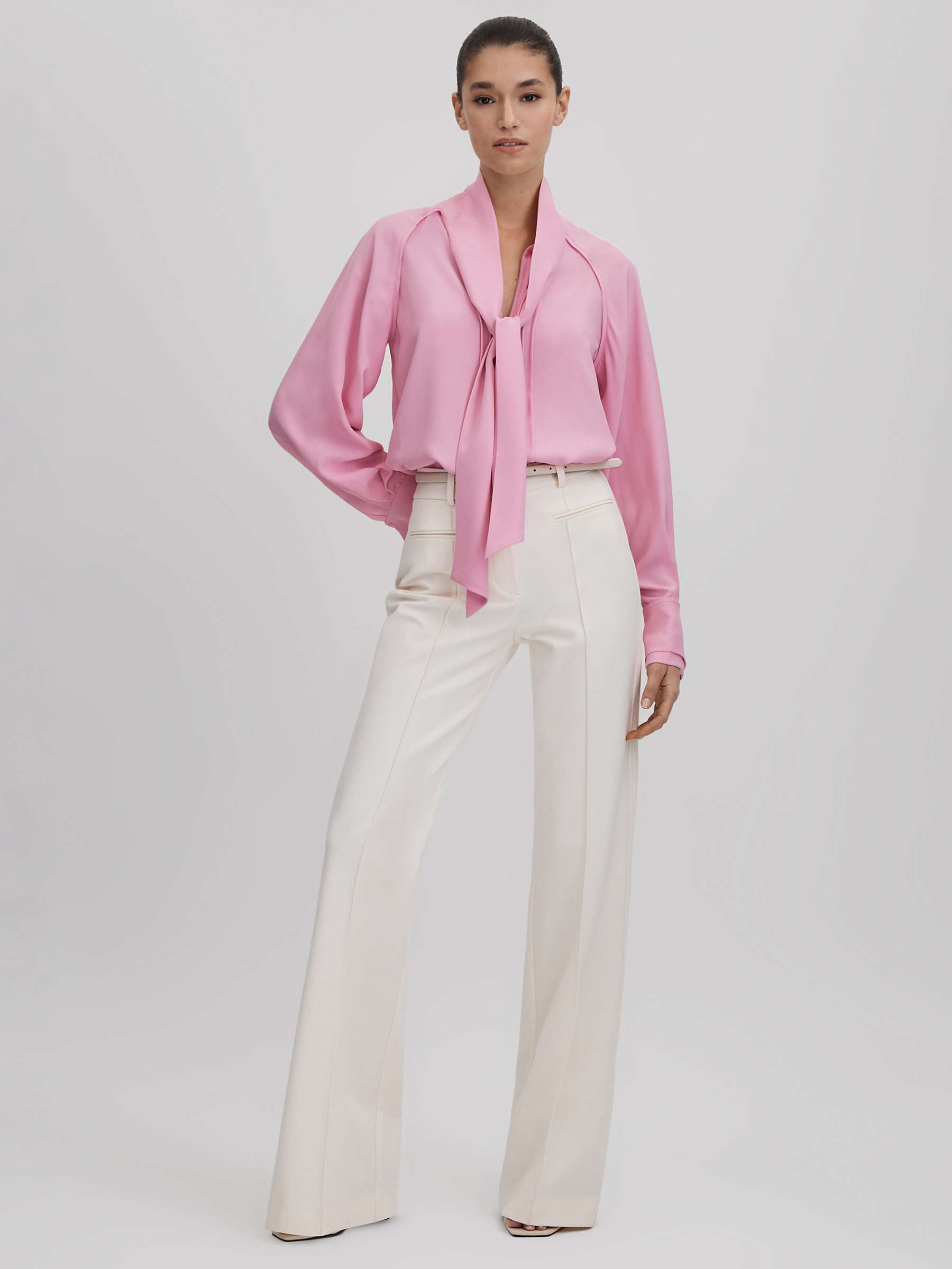 Buy Reiss Ella Tie Detail Blouse, Pink Online at johnlewis.com