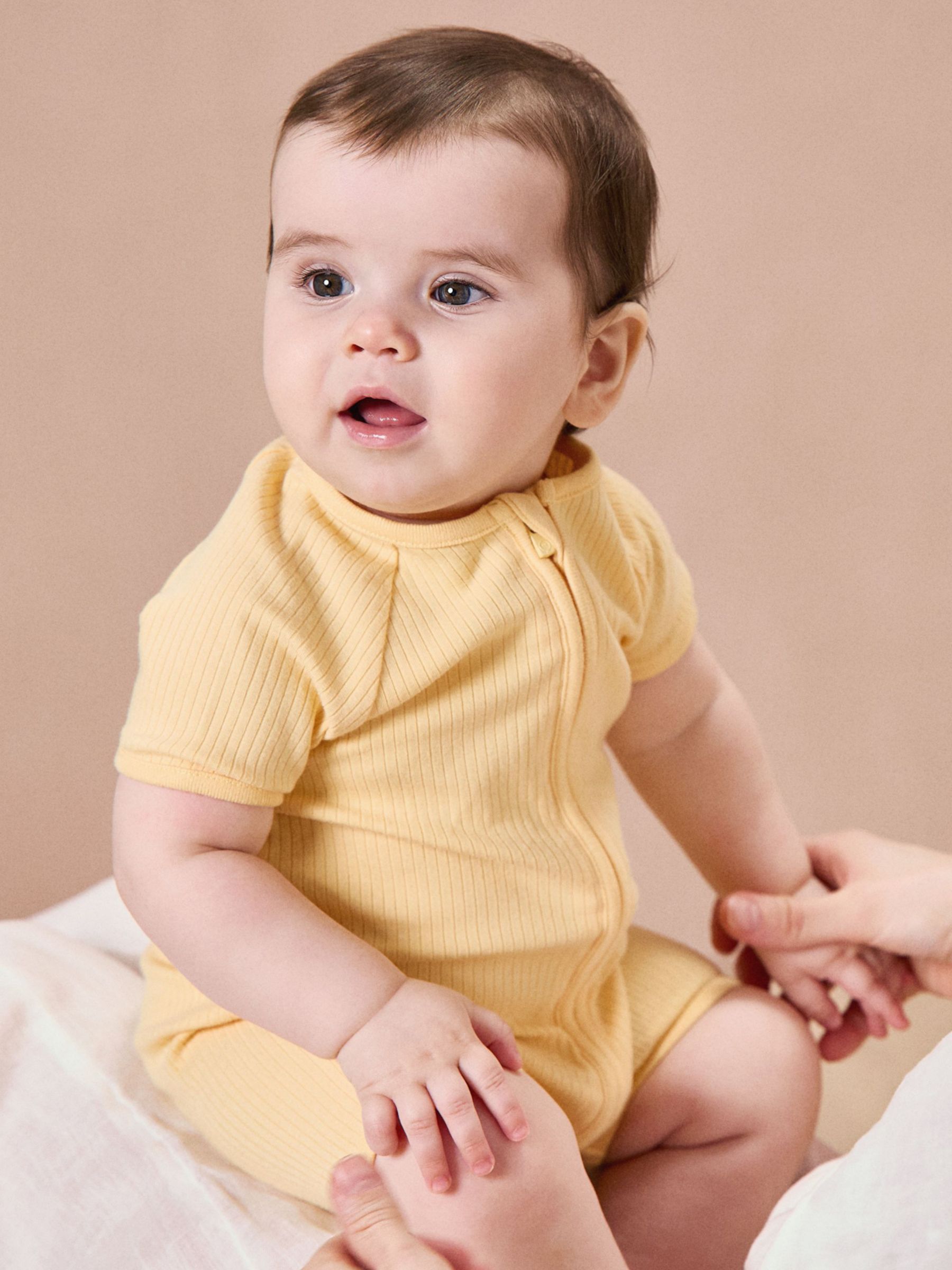MORI Baby Clever Zip Ribbed Summer Sleepsuit, Yellow, 3-6 months