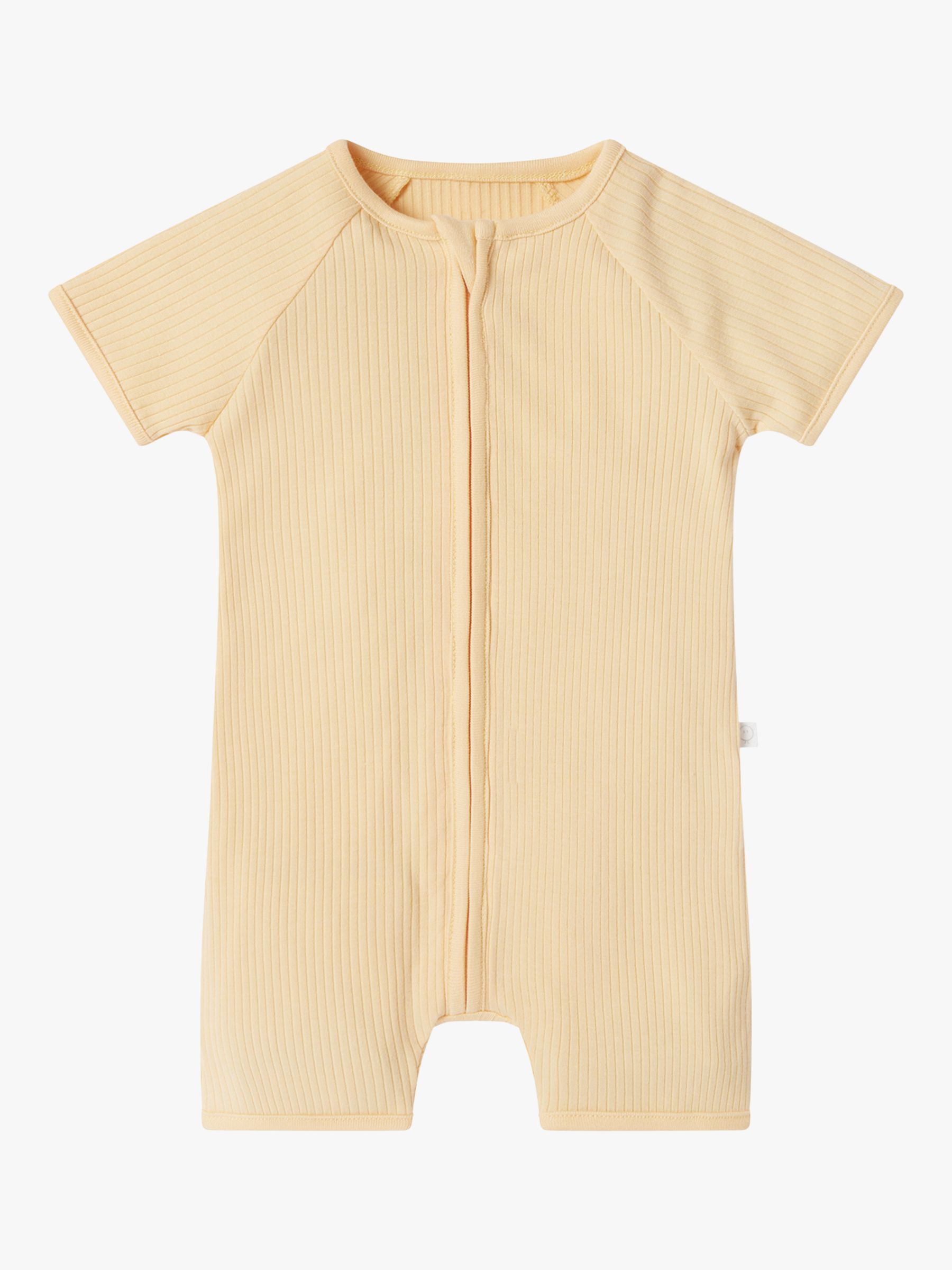 MORI Baby Clever Zip Ribbed Summer Sleepsuit, Yellow, 3-6 months