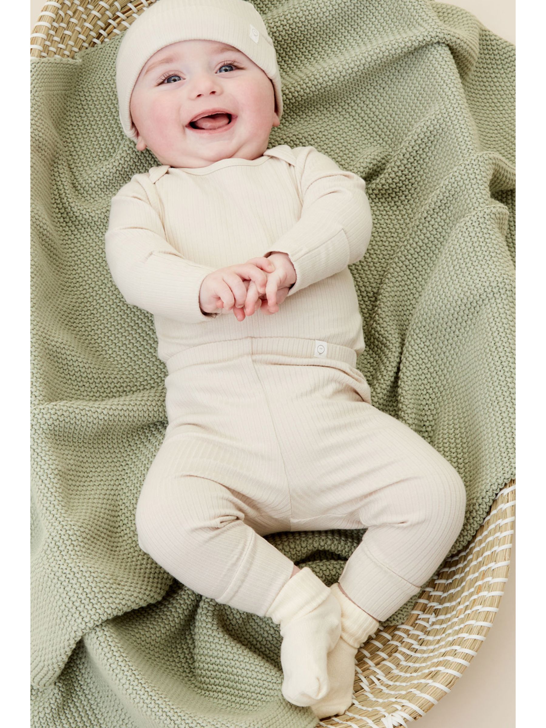 MORI Baby Ribbed Leggings, Cream, 3-6 months