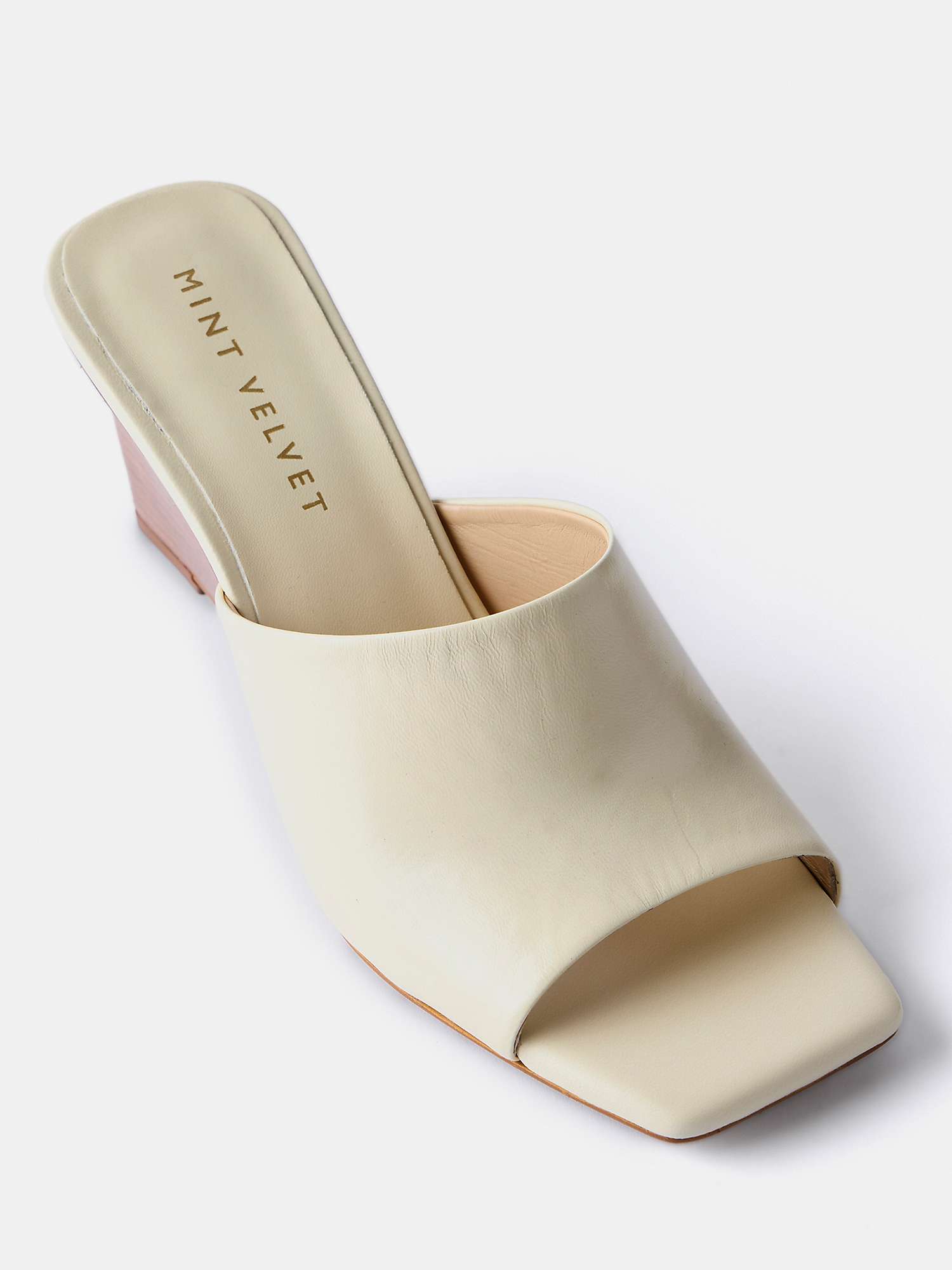 Buy Mint Velvet Wooden Wedge Leather Mules, Natural Cream Online at johnlewis.com