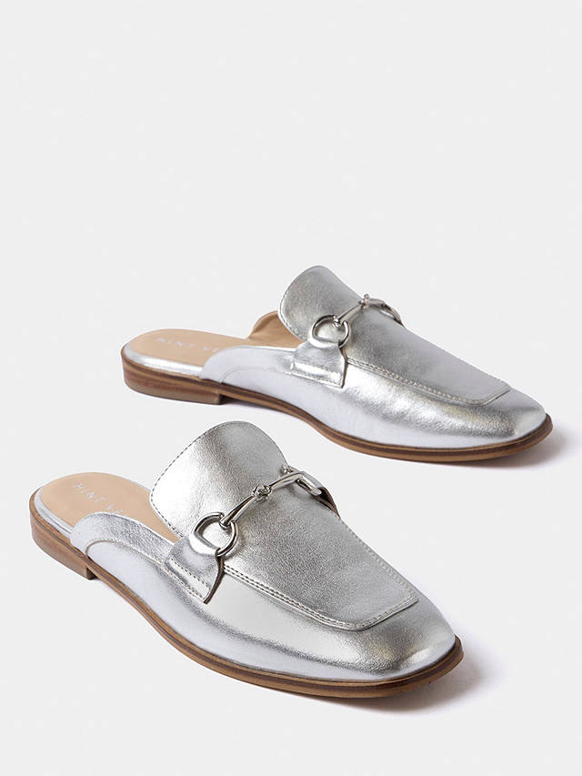 Mint Velvet Leather Loafer Shoes, Silver Silver