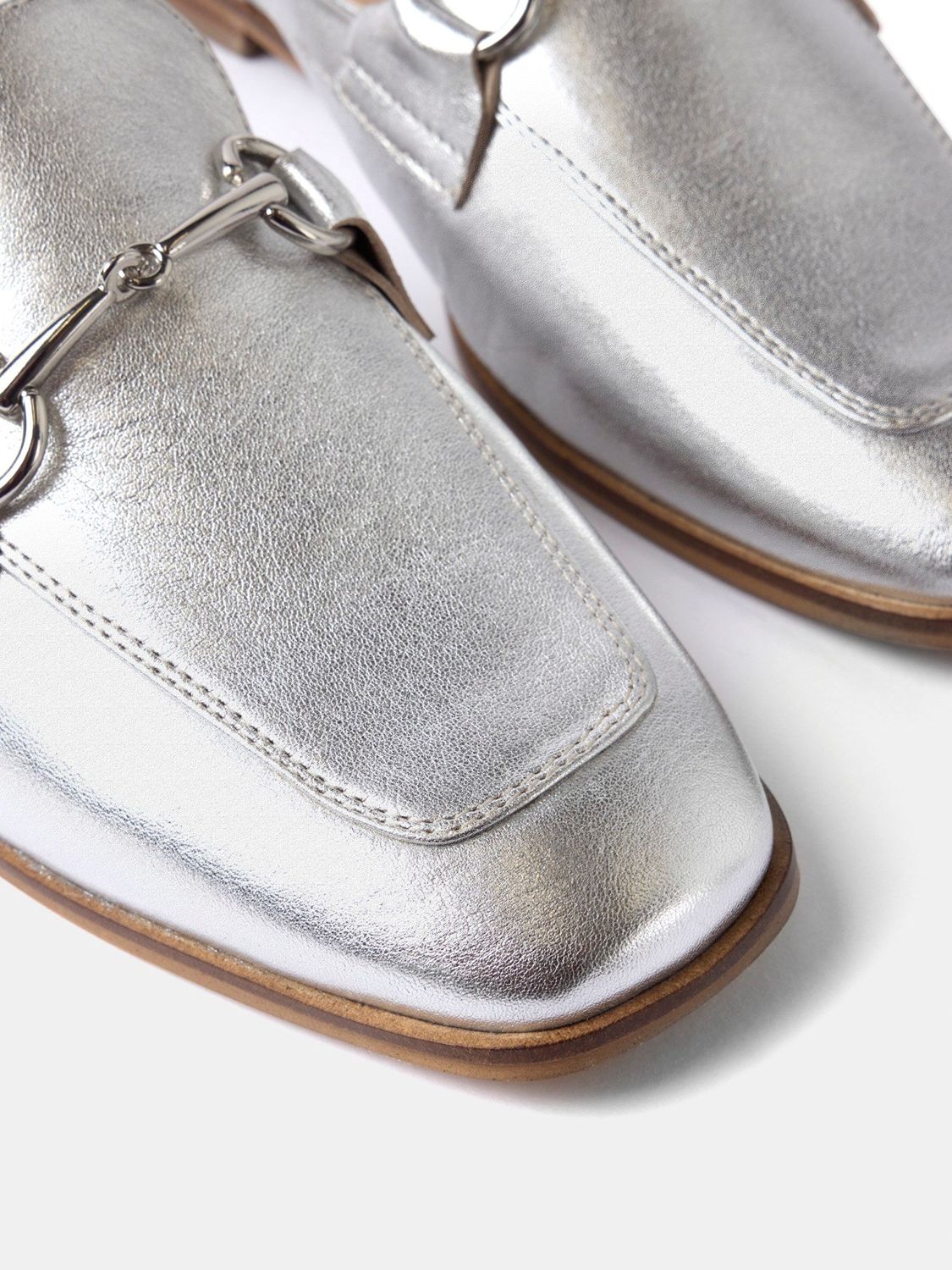 Mint Velvet Leather Loafer Shoes, Silver, 3