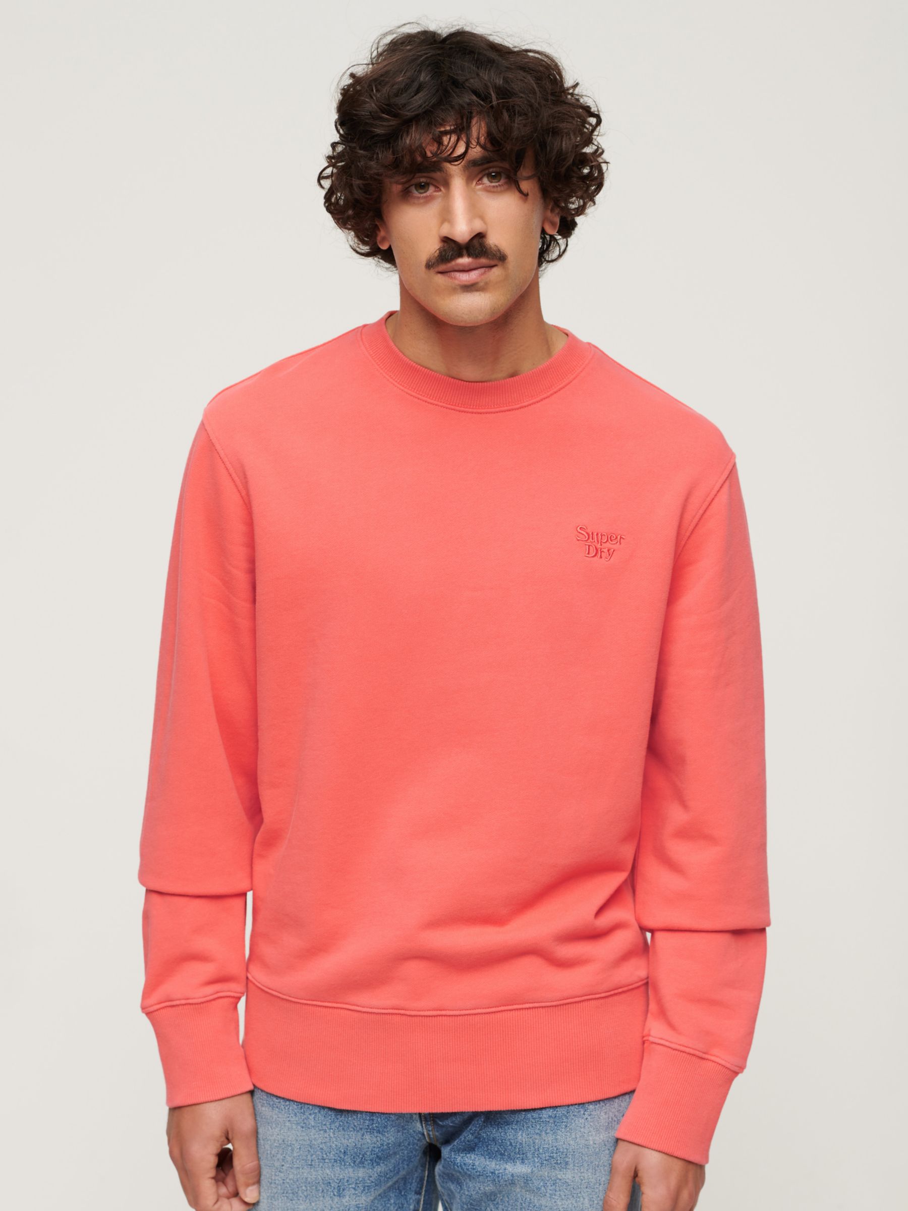 Superdry Vintage Washed Cotton Sweatshirt, Hot Coral, XXL