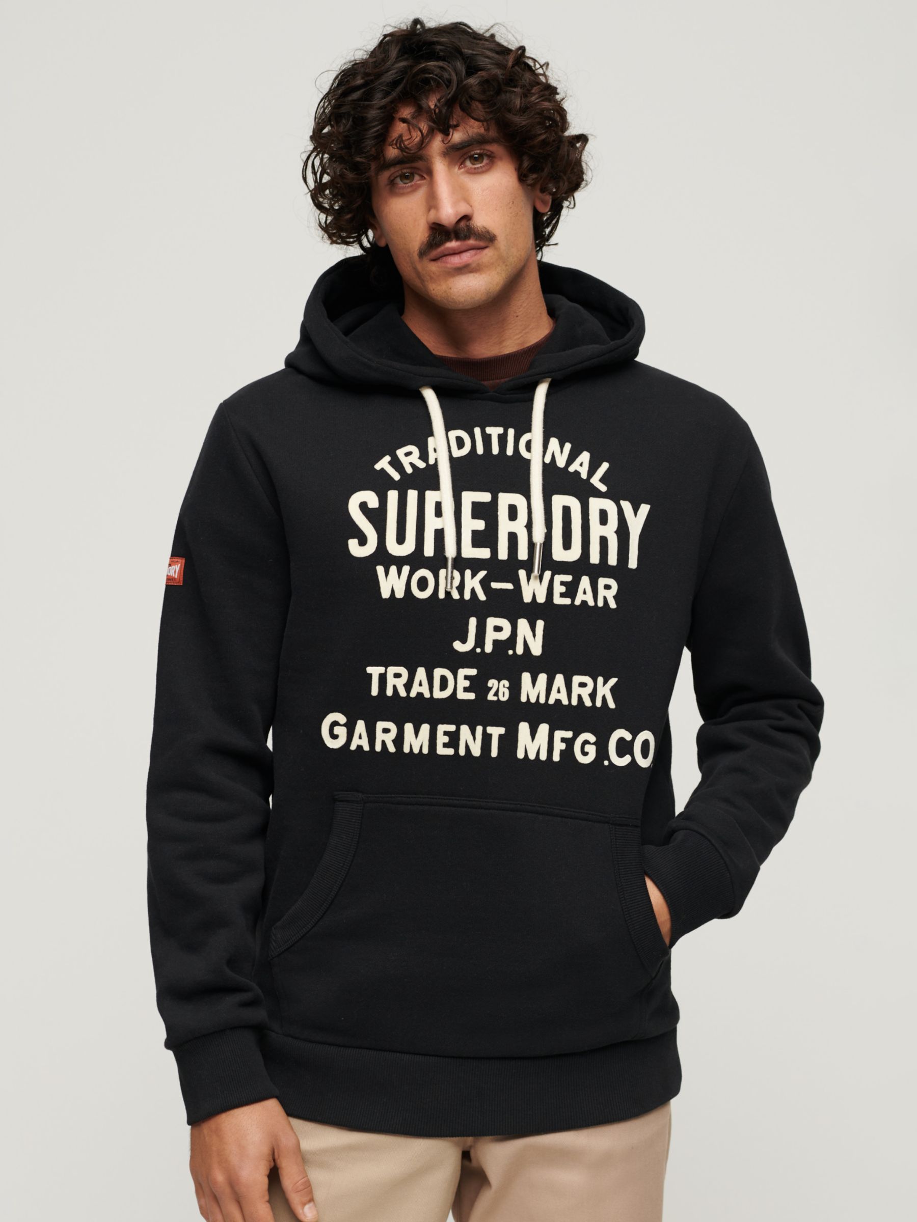 Superdry Workwear Flock Graphic Hoodie, Nero Black Marl, S