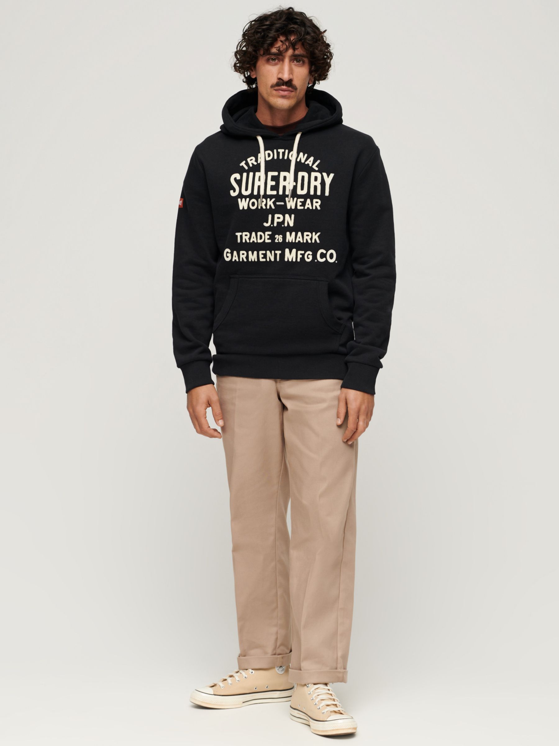 Superdry Workwear Flock Graphic Hoodie, Nero Black Marl, S