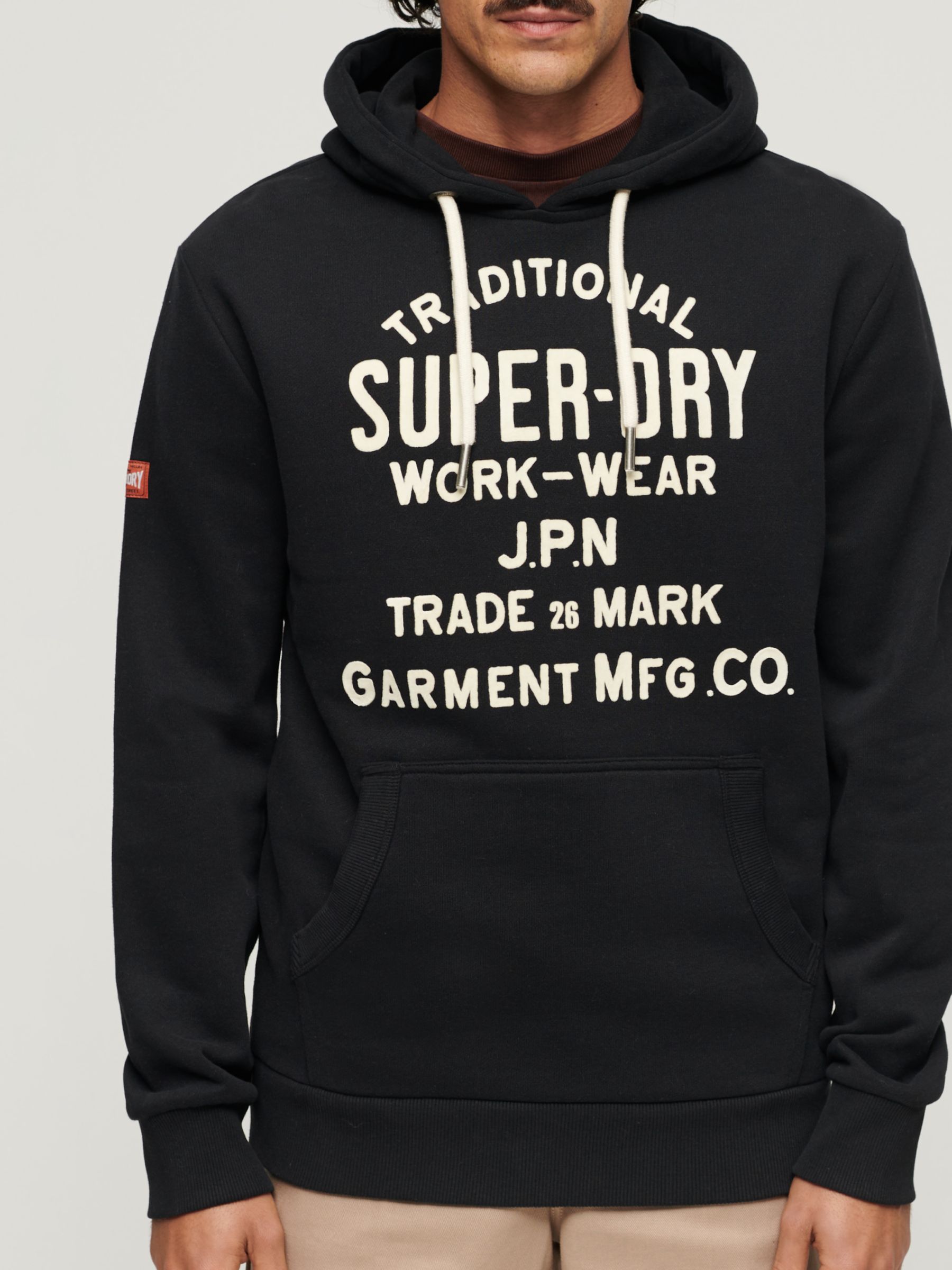 Superdry Workwear Flock Graphic Hoodie, Nero Black Marl, S