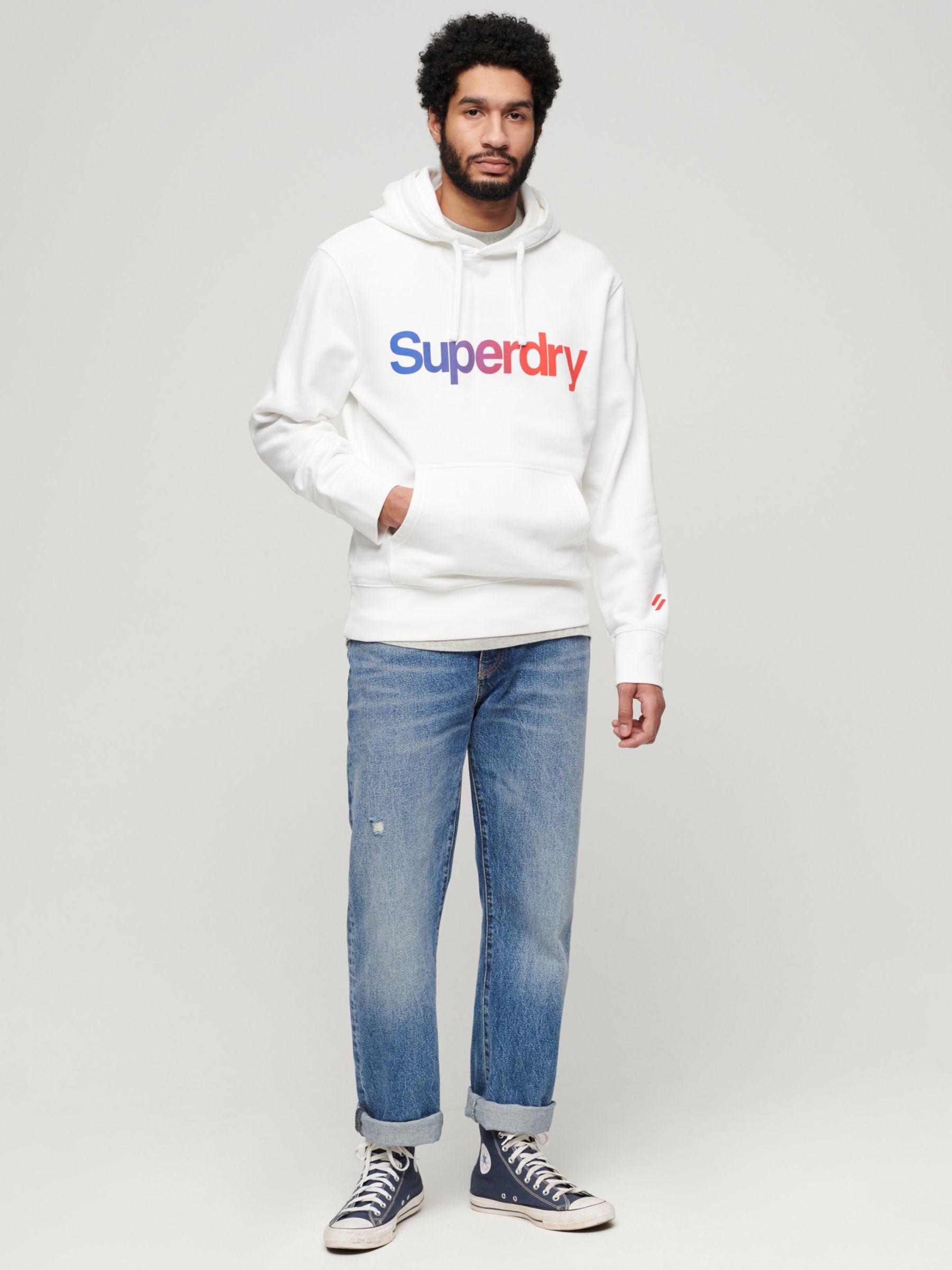 Superdry Core Logo Loose Hoodie, White/Multi, S