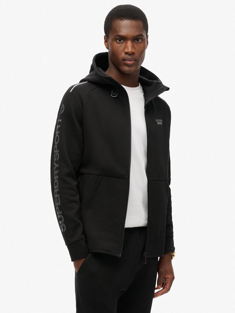 Superdry Sport Tech Logo Loose Zip Hoodie, Black at John Lewis & Partners