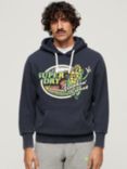Superdry Neon Travel Graphic Loose Hoodie, Eclipse Navy
