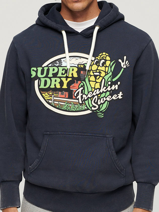 Superdry Neon Travel Graphic Loose Hoodie, Eclipse Navy