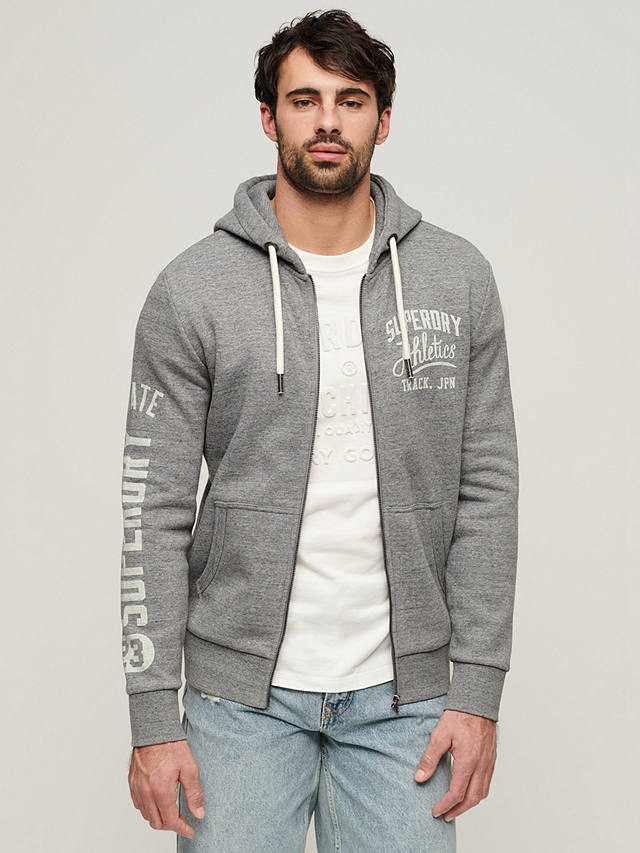 Superdry Athletic College Graphic Zip Hoodie, Charcoal Grit
