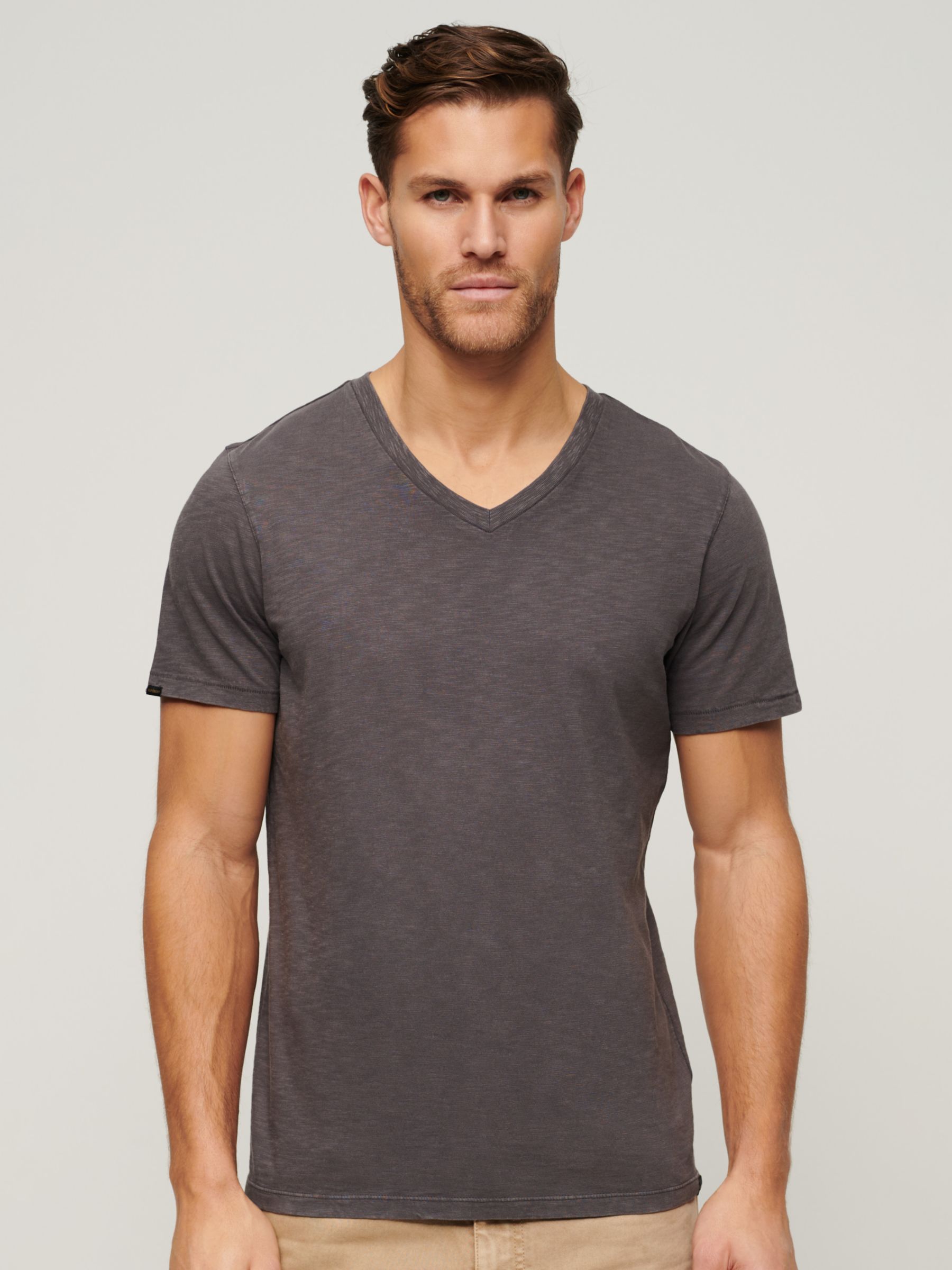 Superdry V-Neck Slub Short Sleeve T-Shirt, Dark Grey, XXL
