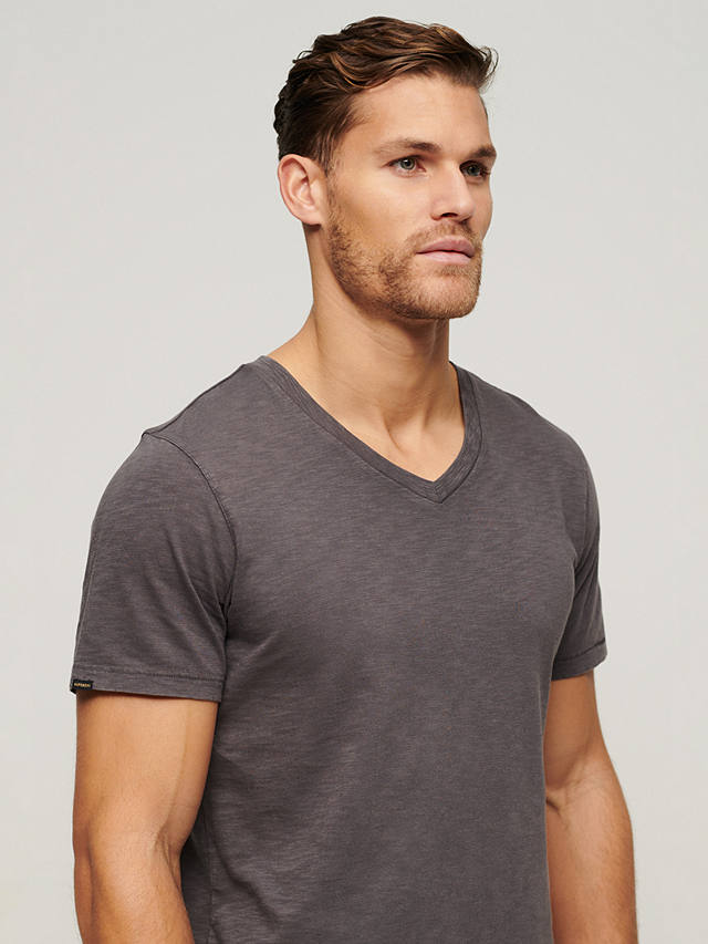 Superdry V-Neck Slub Short Sleeve T-Shirt, Dark Grey