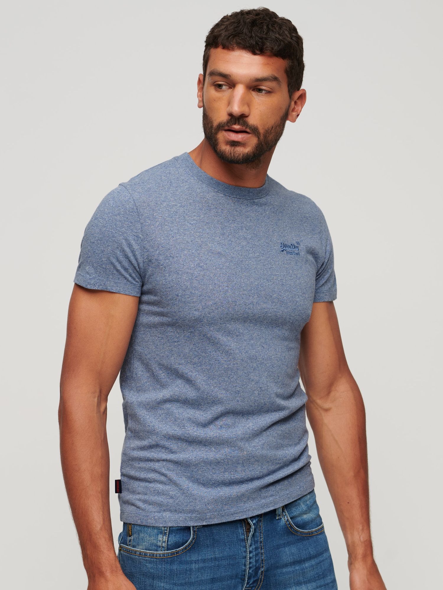 Superdry Essential Cotton T-Shirt, Blue Marl at John Lewis & Partners