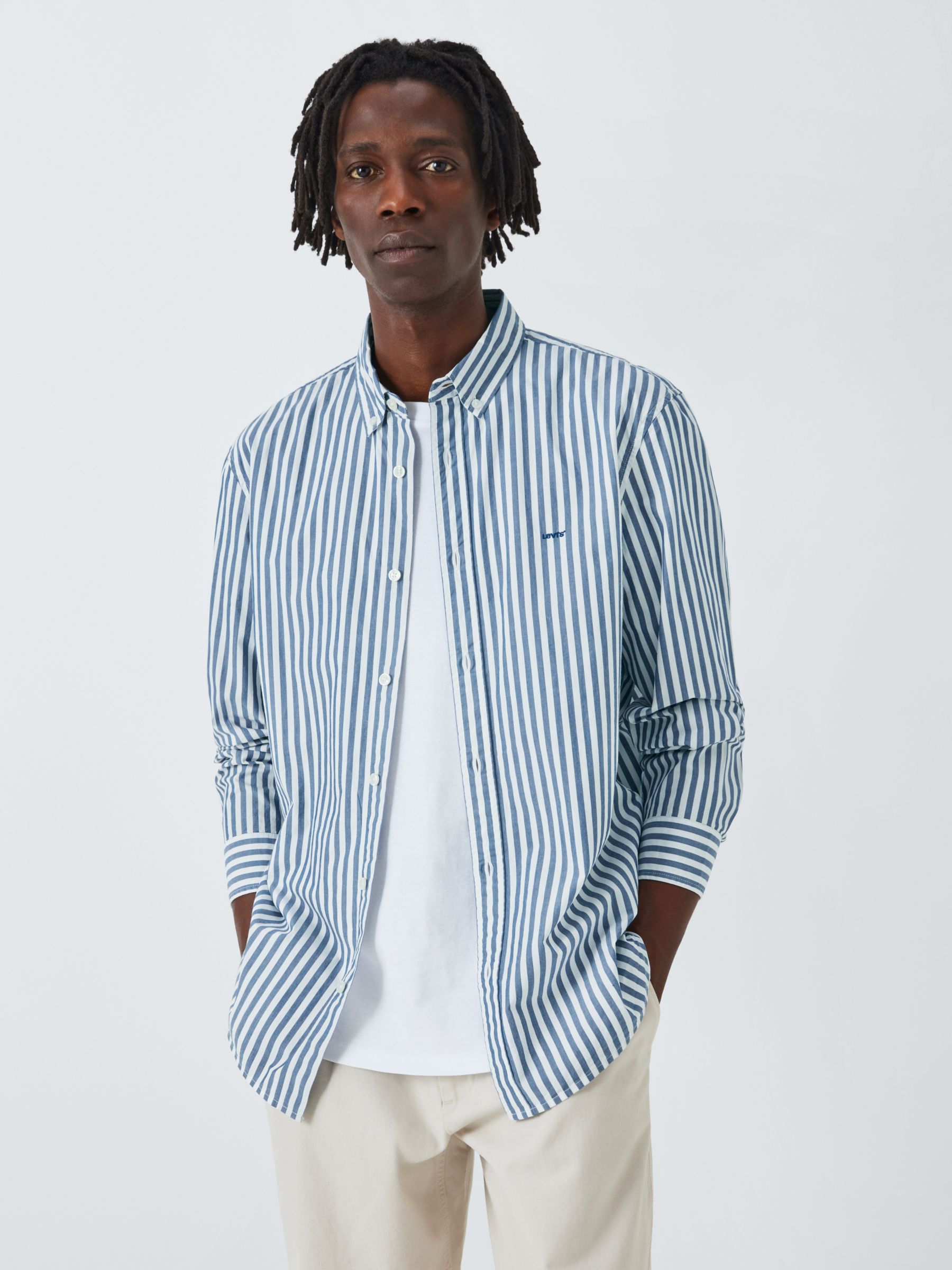 Levi's Authentic Striped Cotton Shirt, Blue/White at John Lewis & Partners