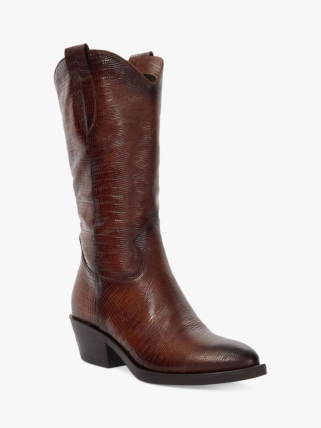 Buy Dune Tangle Reptile-Effect Leather Western Boots, Brown Online at johnlewis.com
