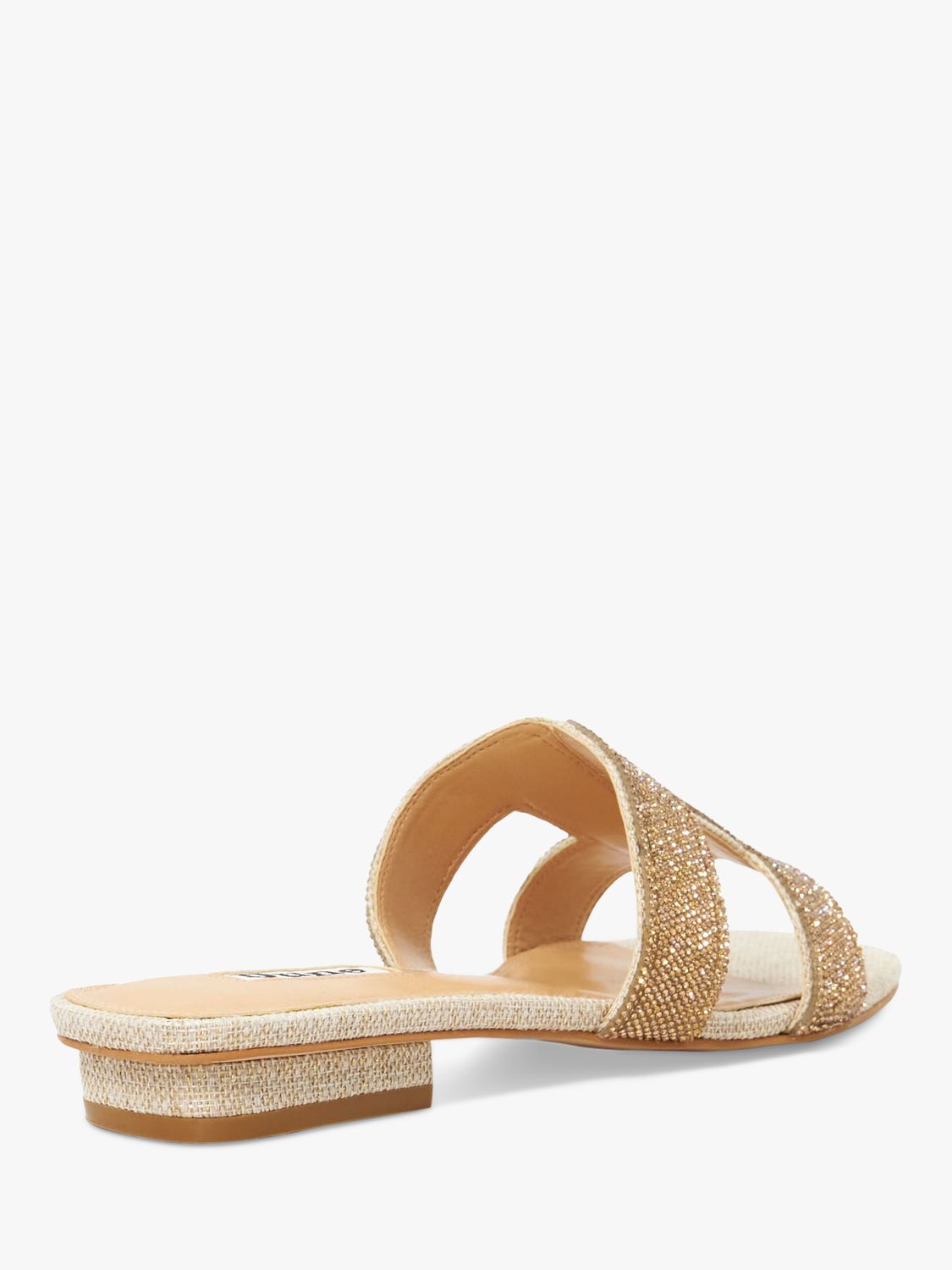 Dune Loupe Crystal Embellished Fabric Slider Sandals, Gold, EU39