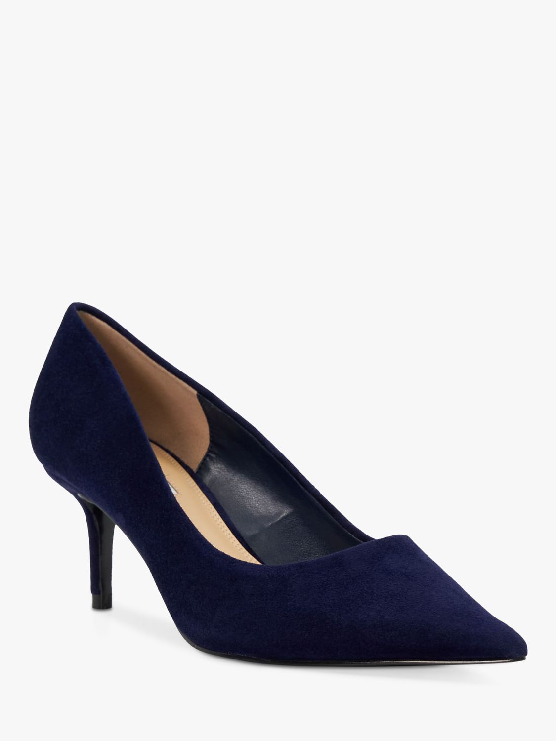 Dune Absolute Suede Pointed Toe Court Shoes, Navy, EU36
