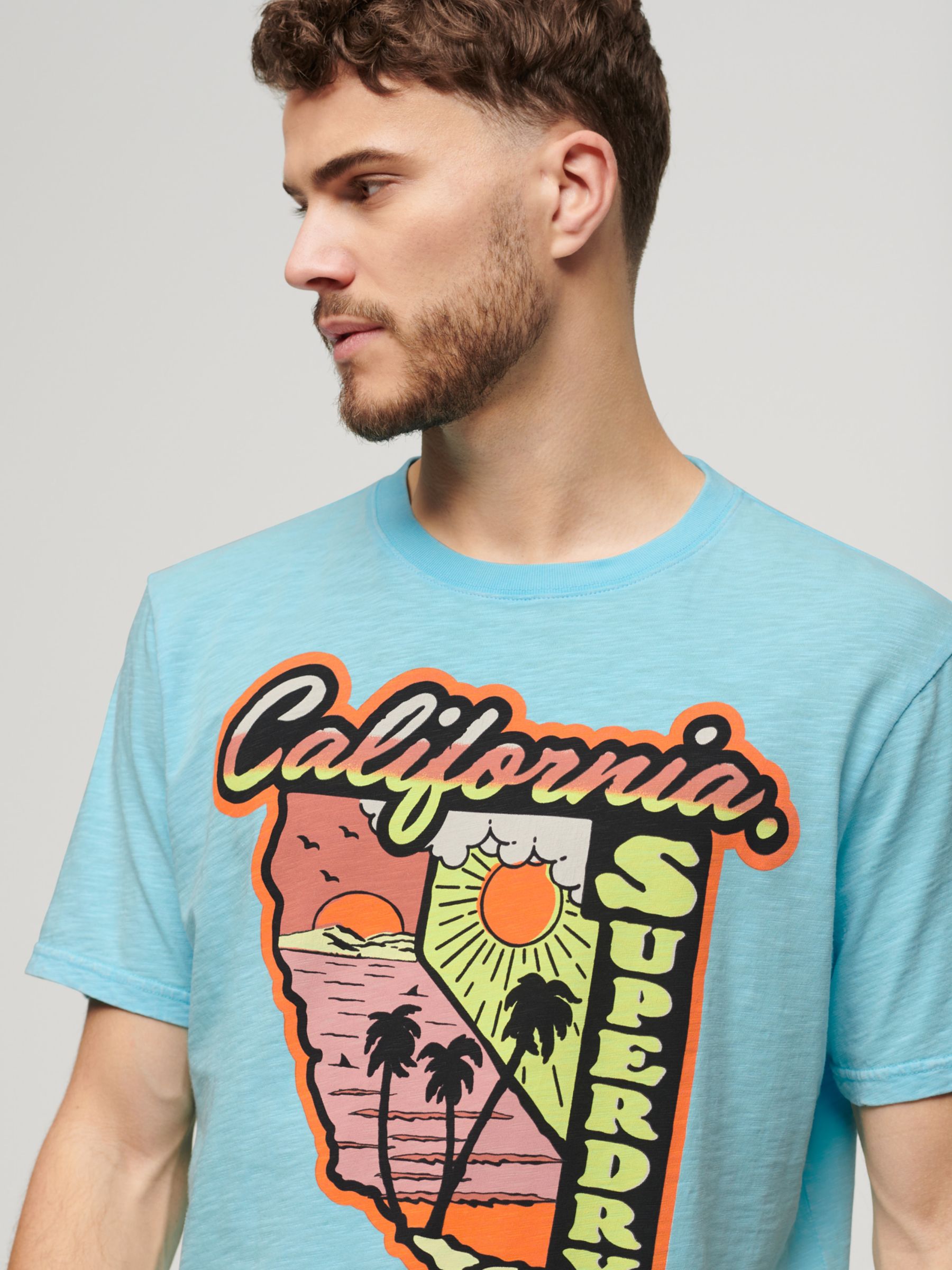 Buy Superdry Neon Cotton T-Shirt, Kingfisher Blue Slub Online at johnlewis.com