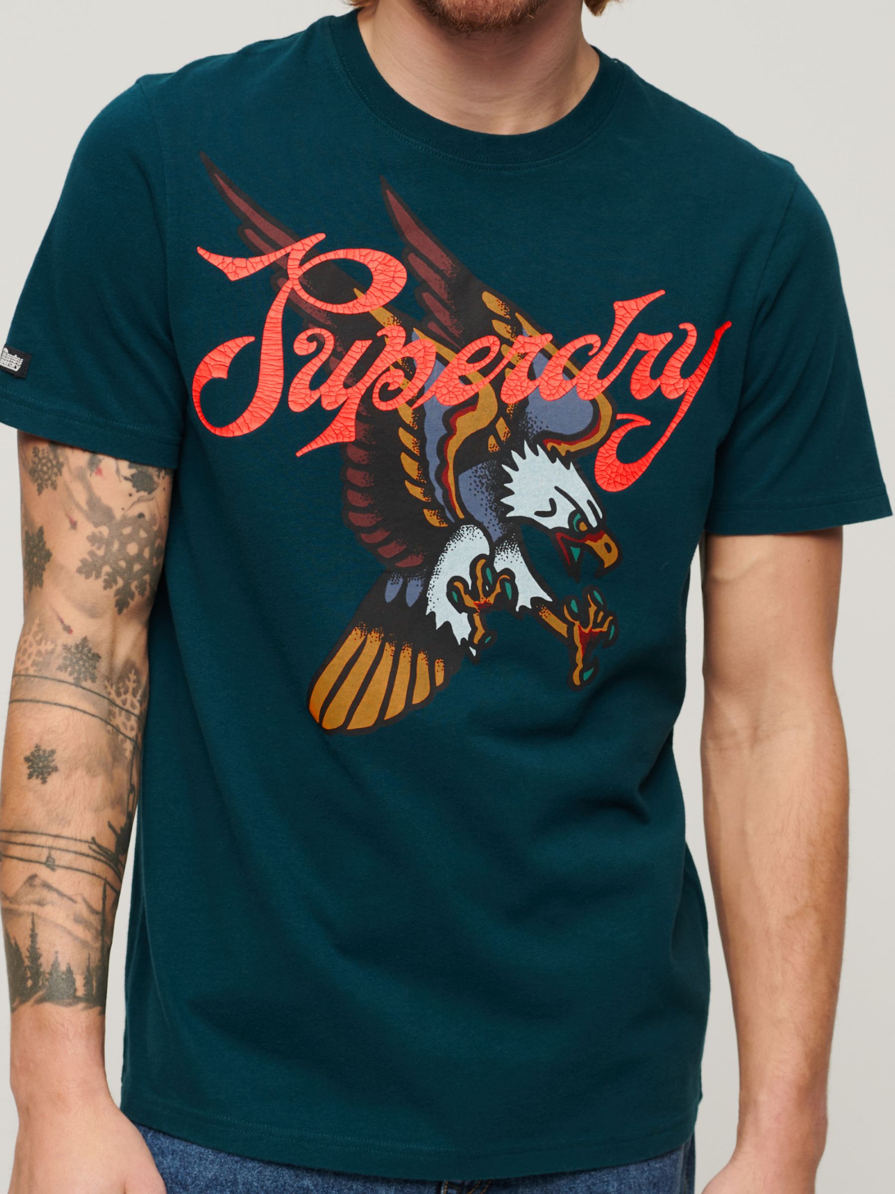 Superdry Tattoo Script Graphic T-Shirt, Deep Marine Green, XXXL