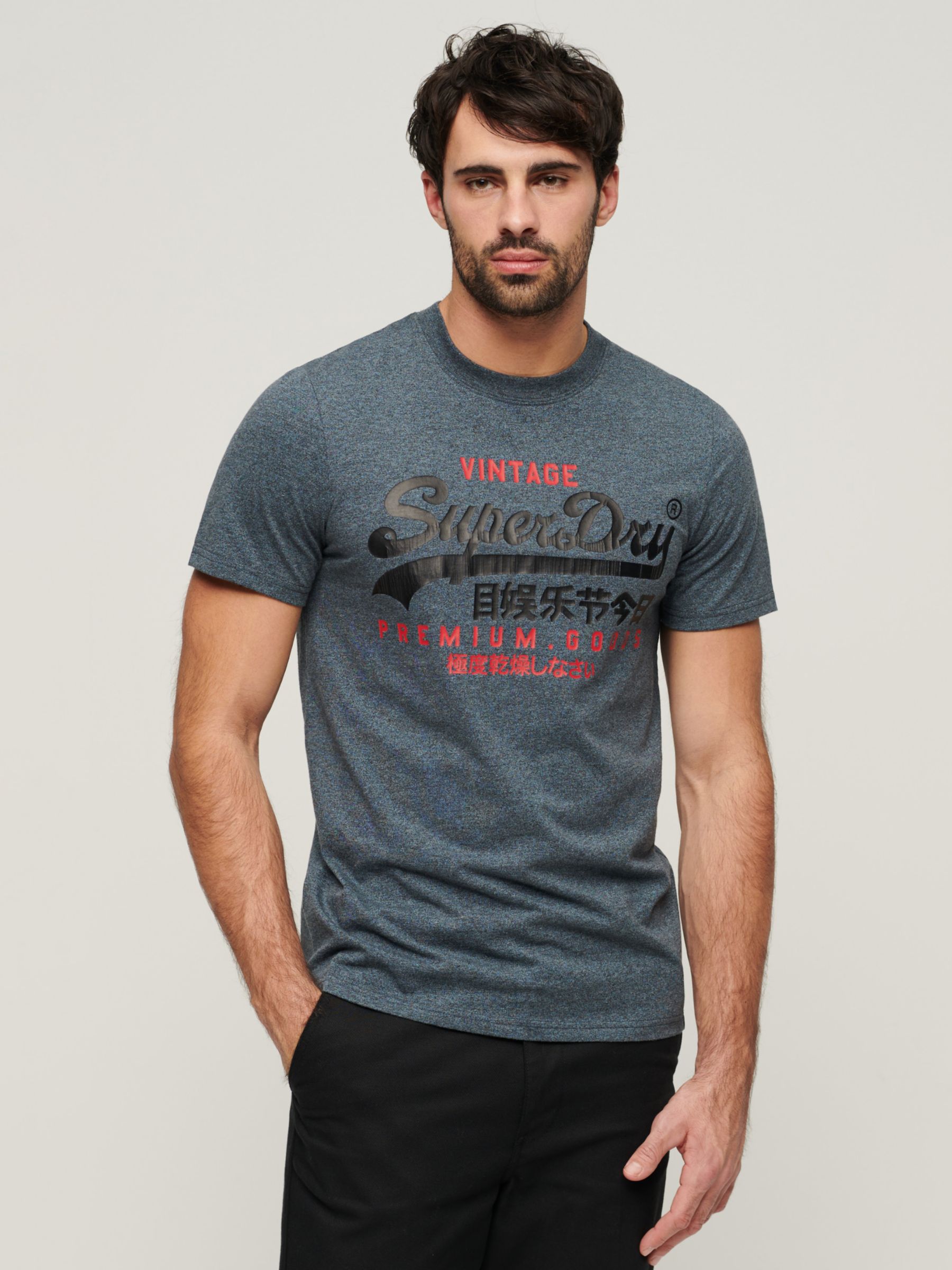 Superdry Vintage Logo Duo T-Shirt, Blue Jaspe, M