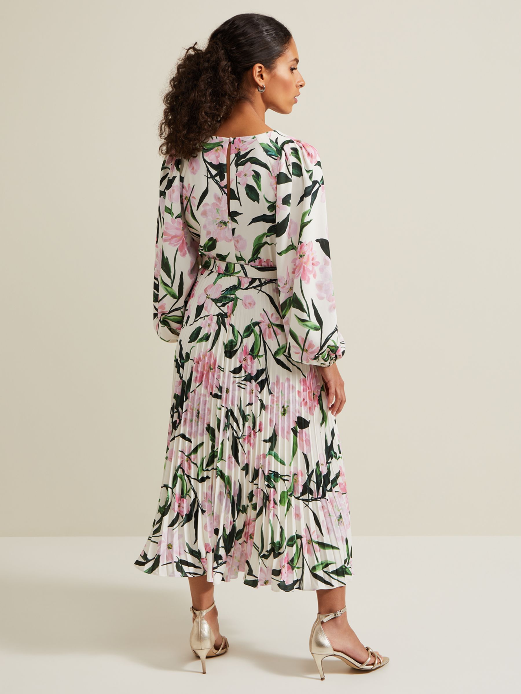 Buy Phase Eight Petite Penny Floral Pleated Midi Dress, White/Multi Online at johnlewis.com