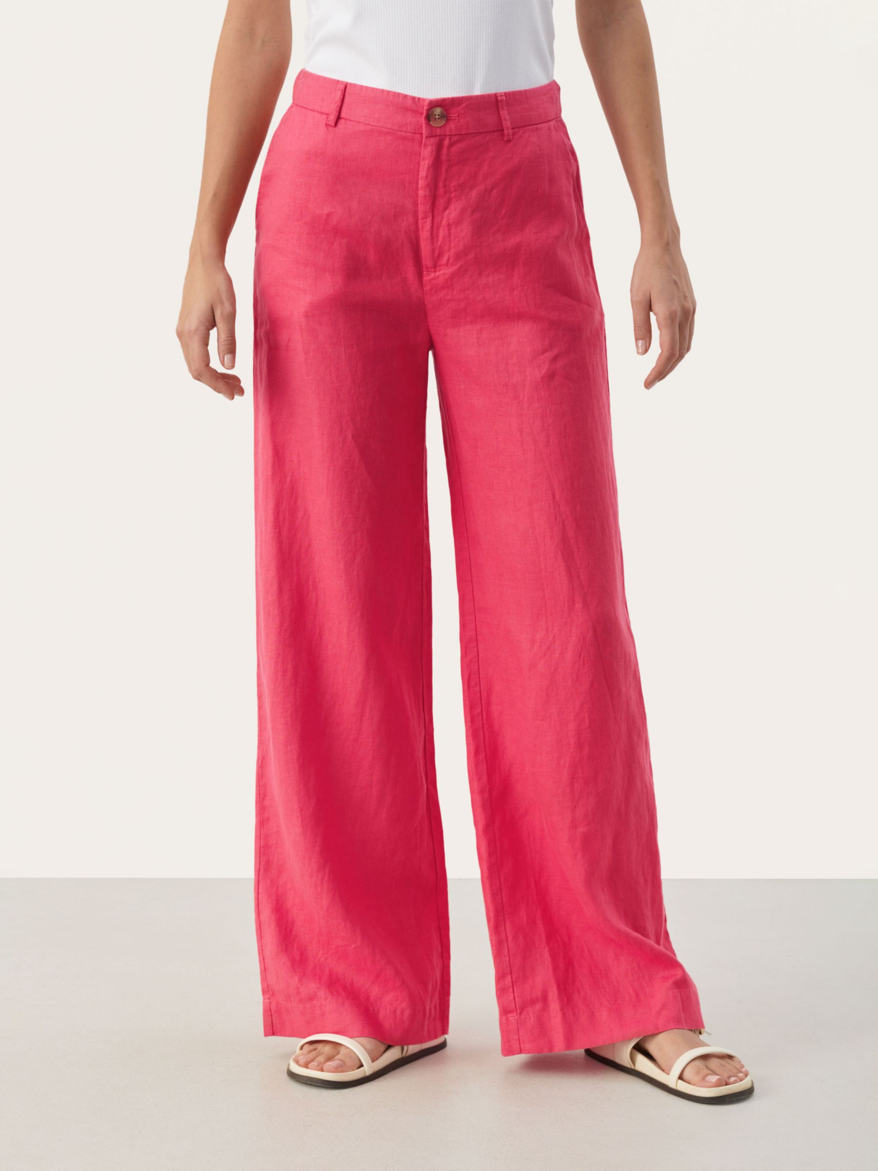 Part Two Ninnes Wide Leg Linen Trousers, Claret Red at John Lewis ...