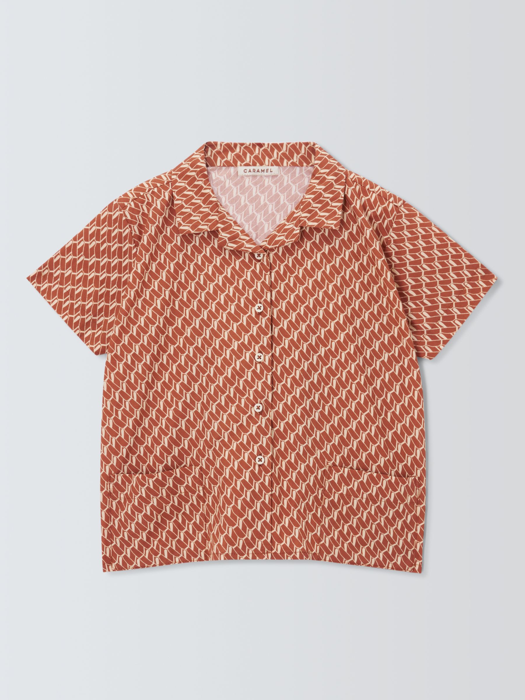 Caramel Kids' Bamboo Geometric Shirt, Orange, 3 years