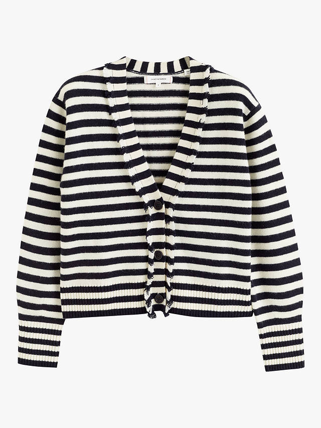 Chinti & Parker Stripe Fringe Wool Cashmere Blend Cardigan, Cream/Navy