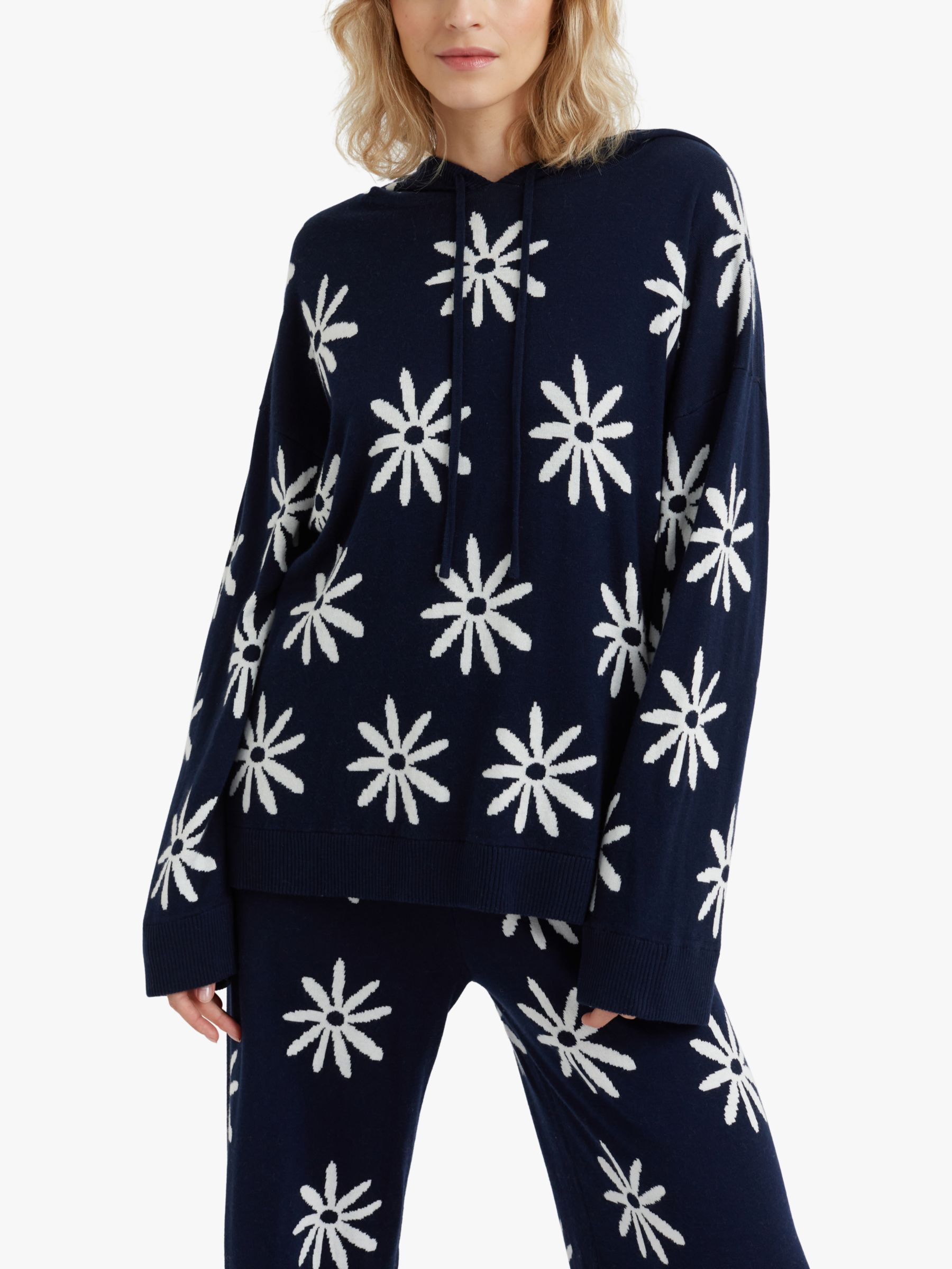 Chinti & Parker Ditsy Daisy Cashmere Blend Hoodie, Deep Navy/Multi, XL