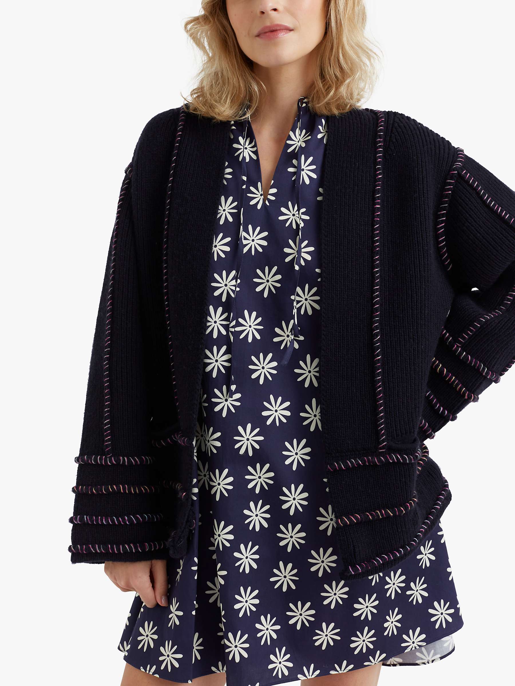 Buy Chinti & Parker Contrast Stitch Wool Cashmere Blend Jacket, Deep Navy/Multi Online at johnlewis.com
