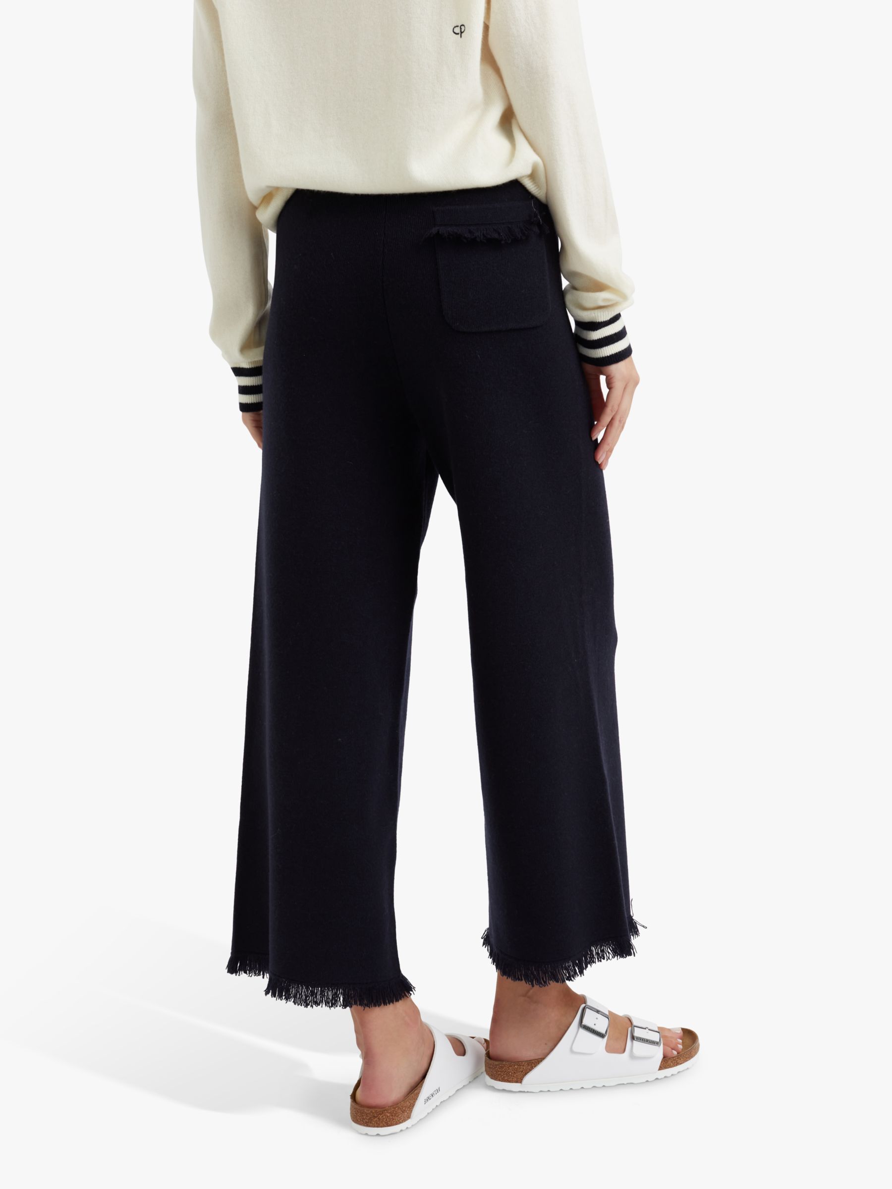 Chinti & Parker Cashmere Fringe Wide Leg Trousers, Navy at John Lewis ...