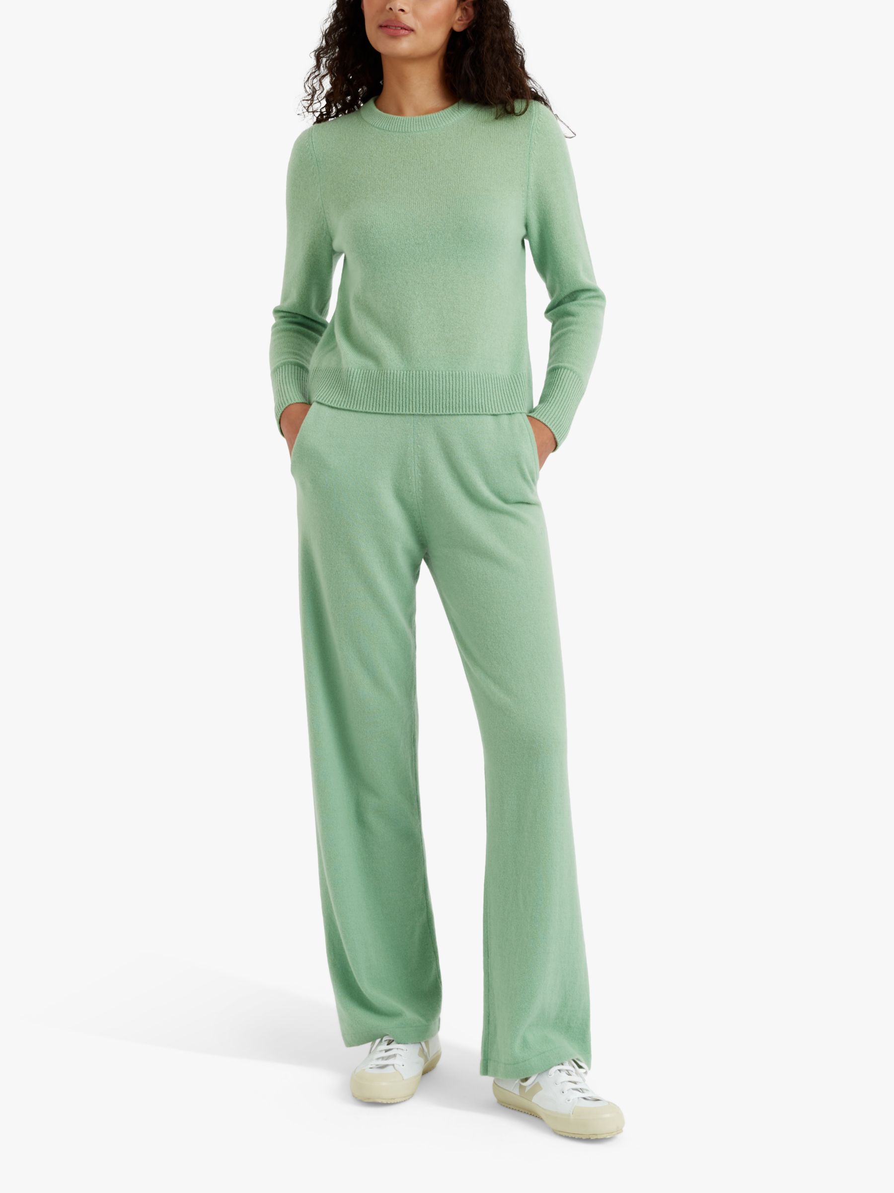 Chinti Parker Cashmere Wide Leg Trousers Pistachio Green at