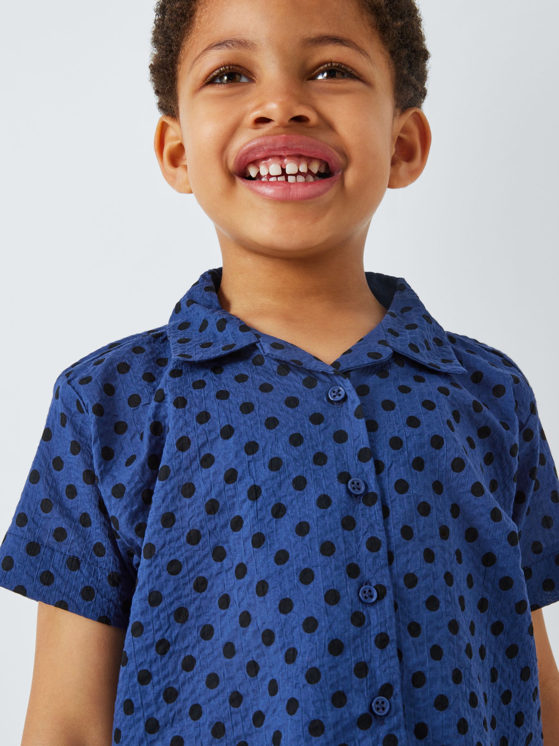 Buy Caramel Kids' Bamboo Polka Dot Shirt, Navy Online at johnlewis.com
