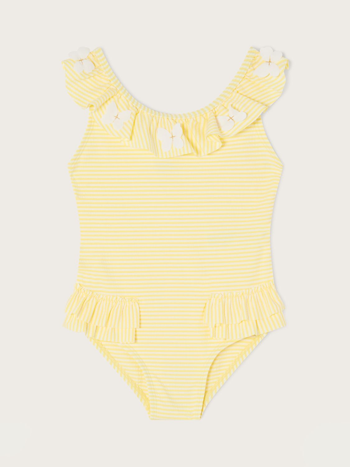 Monsoon Baby Butterfly Detail Stripe Seersucker Swimsuit, Yellow, 0-3 months