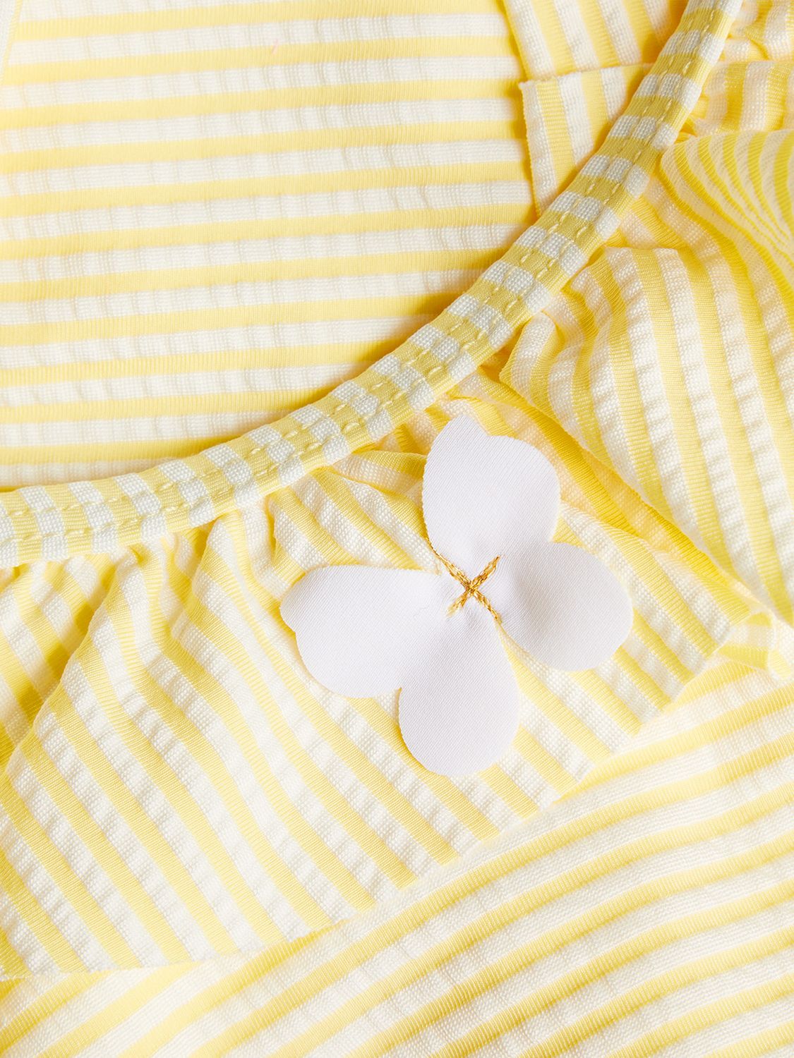 Monsoon Baby Butterfly Detail Stripe Seersucker Swimsuit, Yellow, 0-3 months