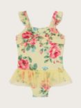 Monsoon Baby Rose Print Mesh Skirt Swimsuit, Yellow