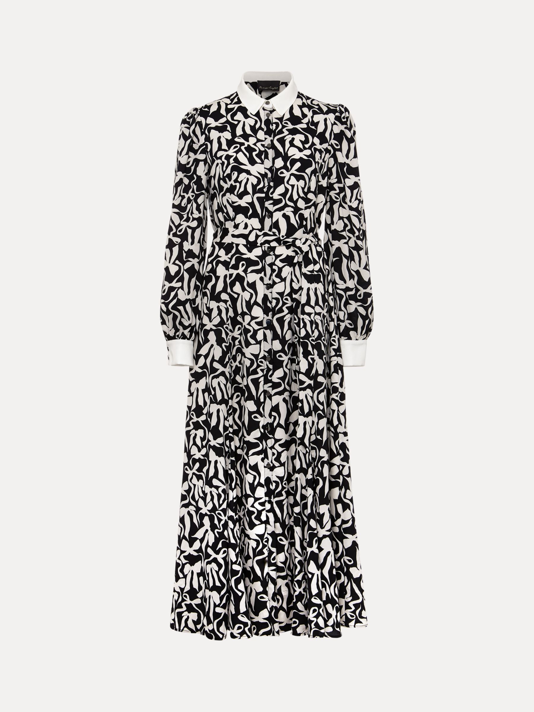 Phase Eight Bonnie Bow Print Midaxi Shirt Dress, Black/Ivory, 6