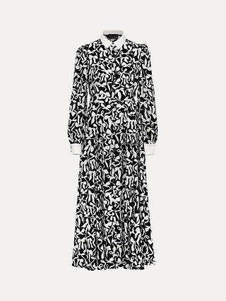 Phase Eight Bonnie Bow Print Midaxi Shirt Dress, Black/Ivory