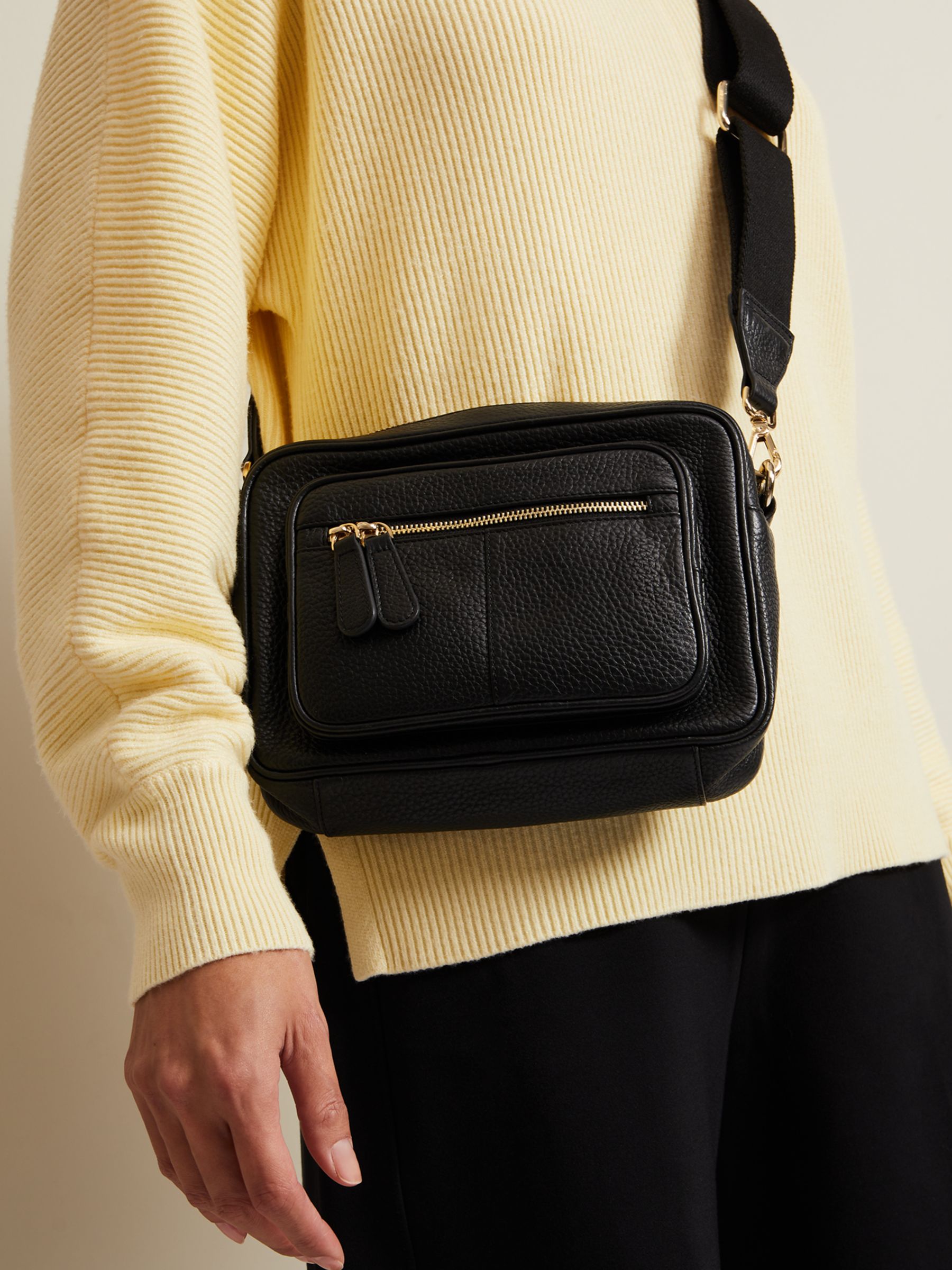 Buy Phase Eight Leather Cross Body Bag, Black Online at johnlewis.com