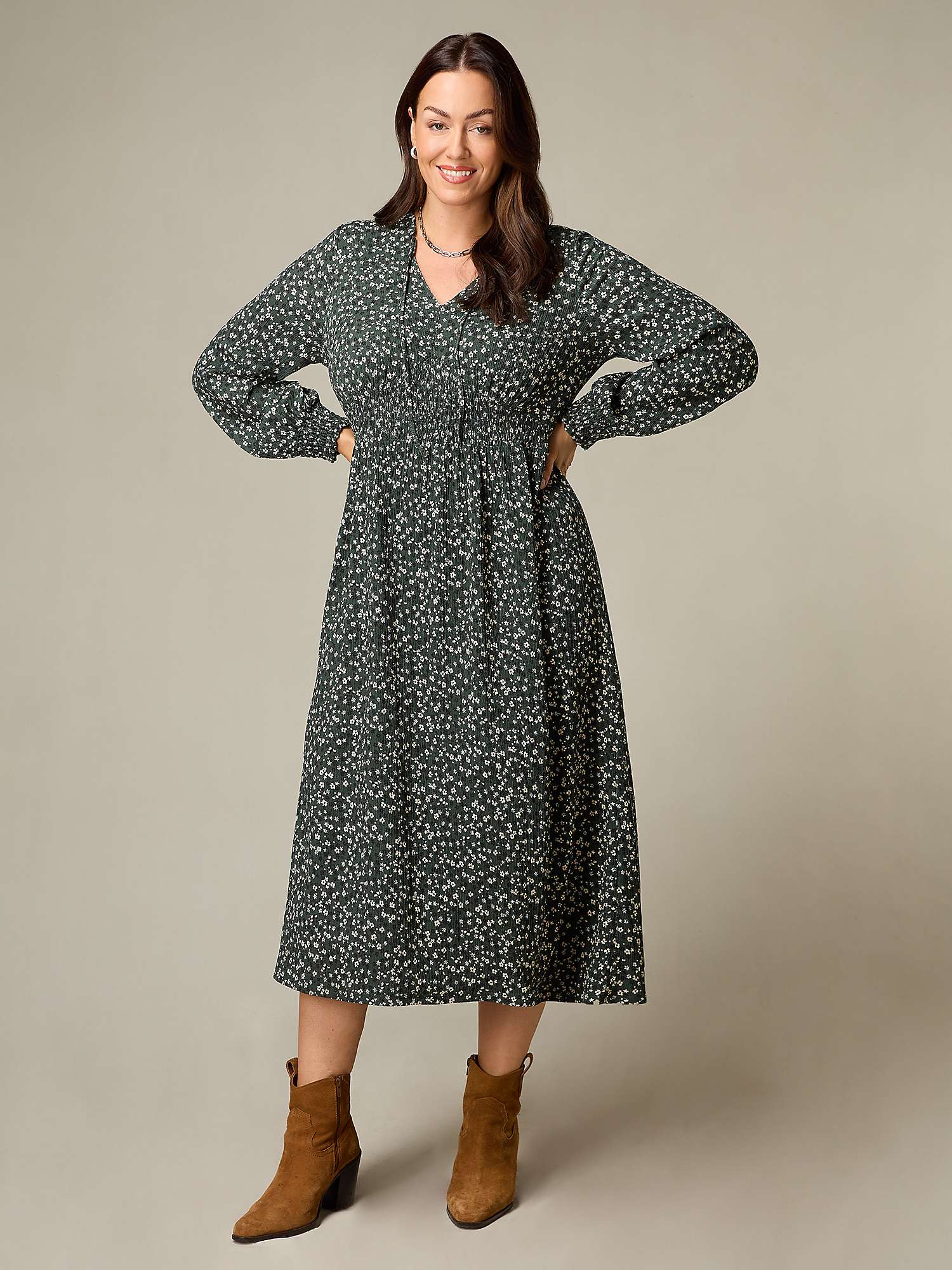 Buy Live Unlimited Curve Petite Ditsy Textured Jersey Shirred Waist Midi Dress Online at johnlewis.com
