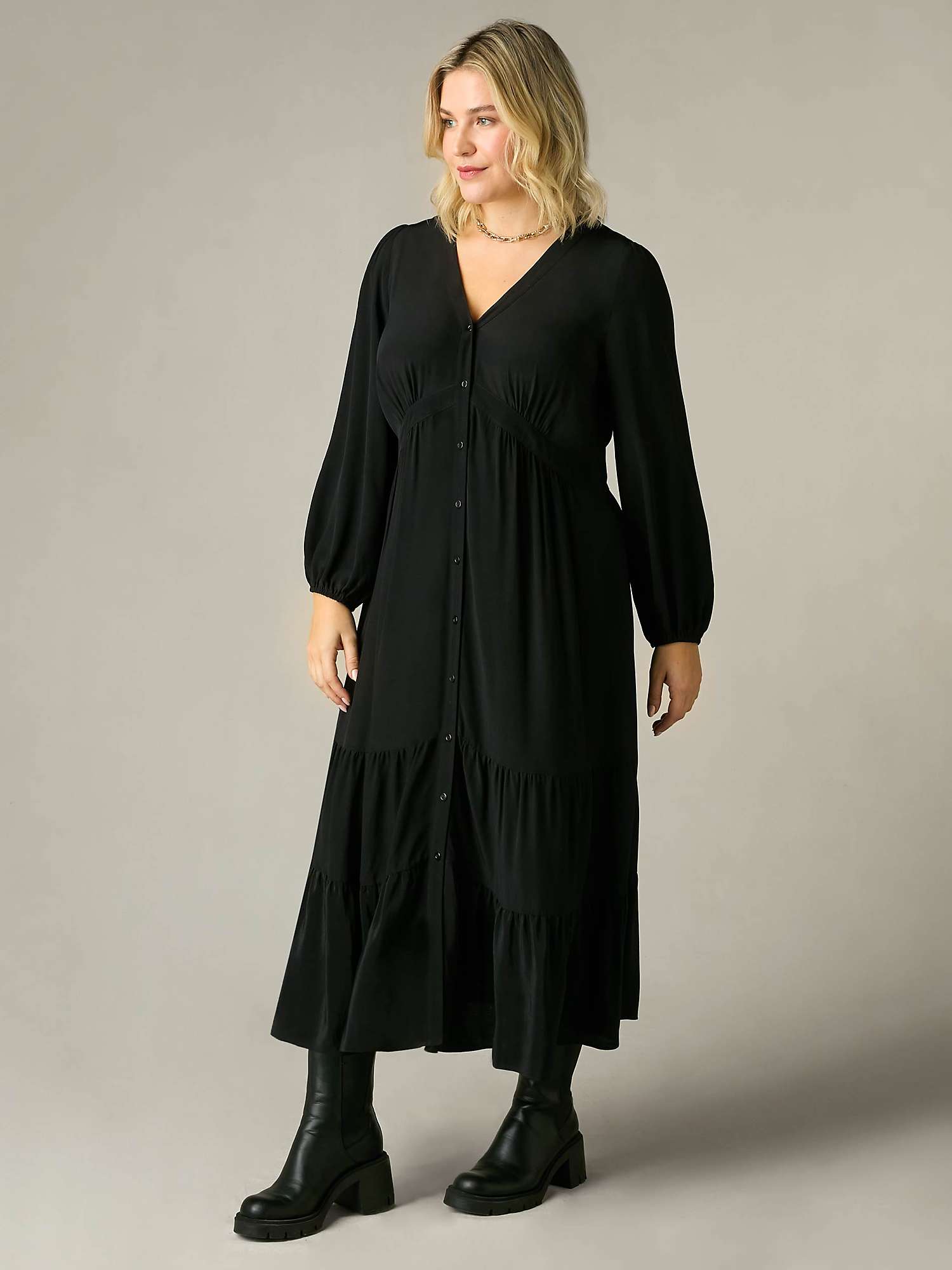Buy Live Unlimited Curve Button Through Midaxi Dress, Black Online at johnlewis.com
